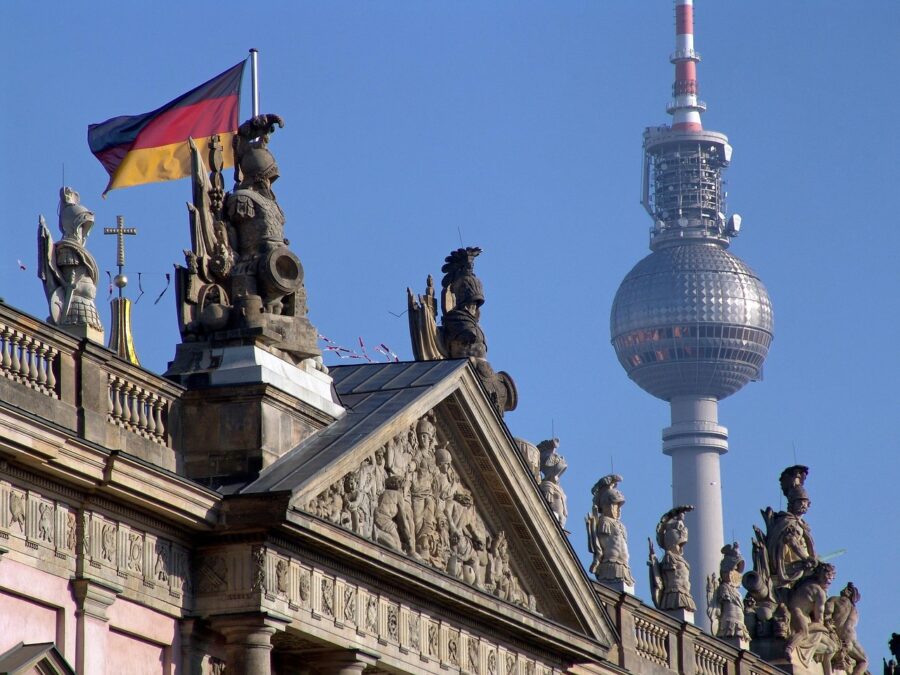 Detailed view of the Reichstag building in Berlin, Germany, showcasing its impressive architecture and historical significance.