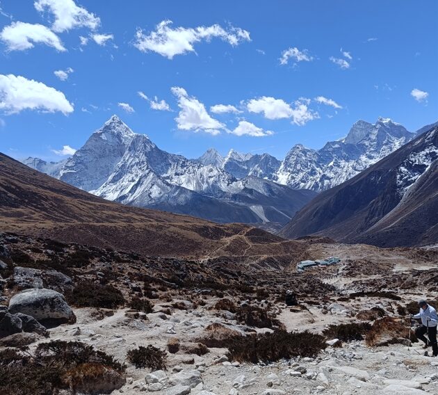 Perfect peaks of the high Himalayas in the distance