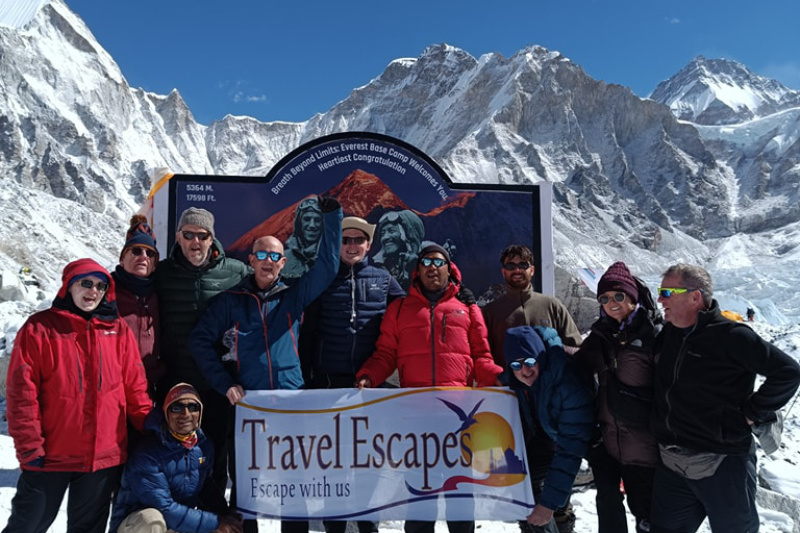 Everest Base Camp group with Travel Escapes Flag