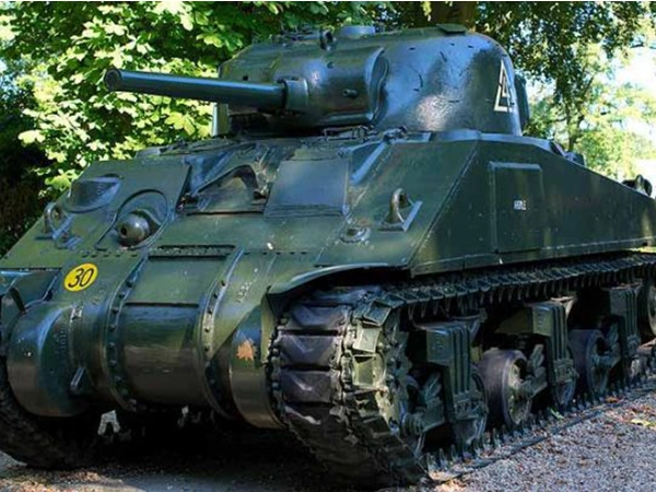 An M4 Sherman Tank, representing the armour of the Battle of the Bulge, featured on the Band of Brothers tour.