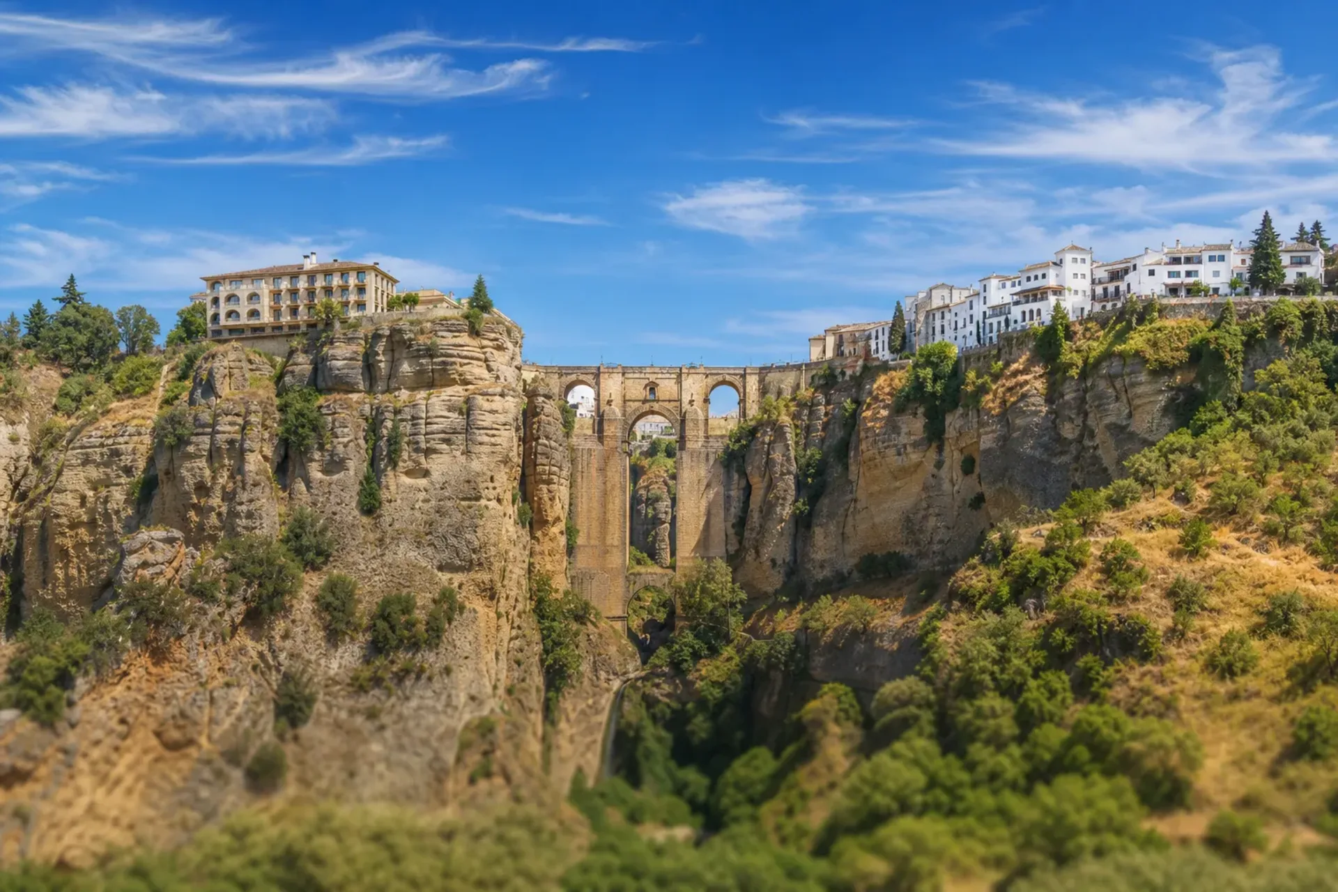 Spain-The iconic Puente Nuevo bridge in Ronda, a highlight of our Andalucia Gibraltar Ronda Granada tour.