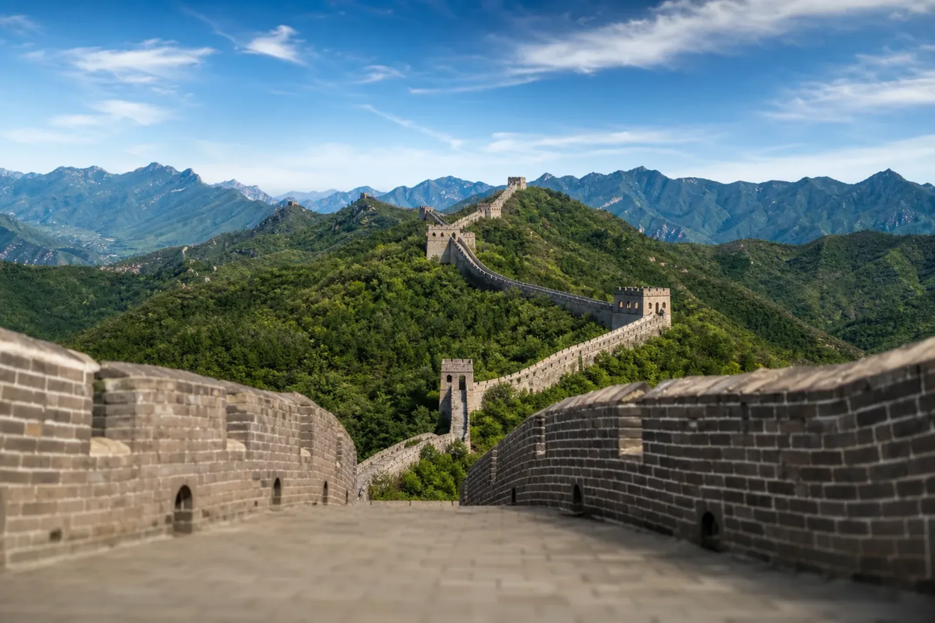 China-The stone path of the Great Wall of China on a sunny day as part of a Beijing Xian Shanghai tour.