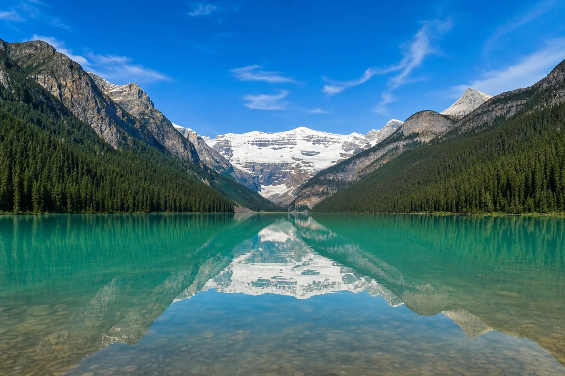 Canada-The turquoise waters and snowy peaks of Lake Louise on a Canadian Rockies tour.