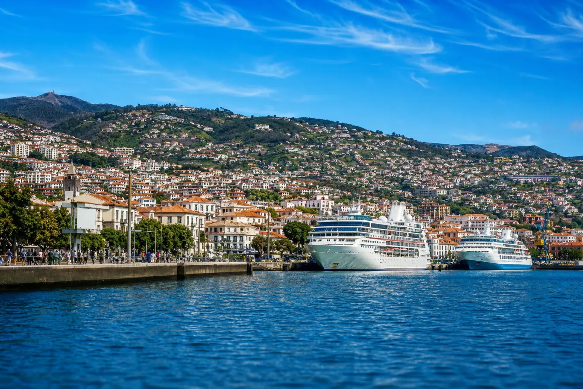 Canary Islands and Madeira-A bright and sunny panoramic view of the Funchal harbour in Madeira, a highlight of the Canary Flavours cruise.