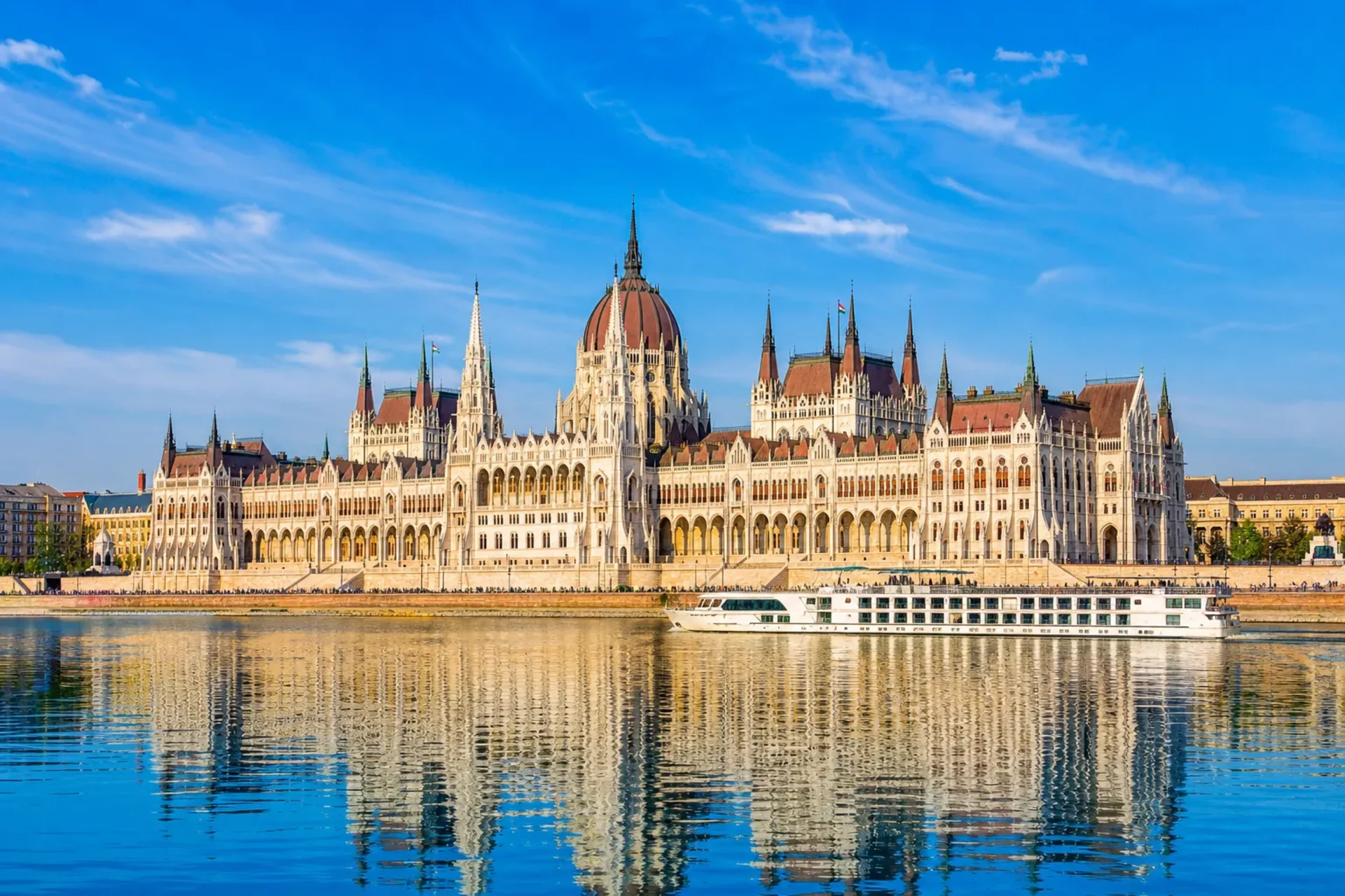 Central Europe-The Hungarian Parliament building on a sunny day during a Danube highlights tour.