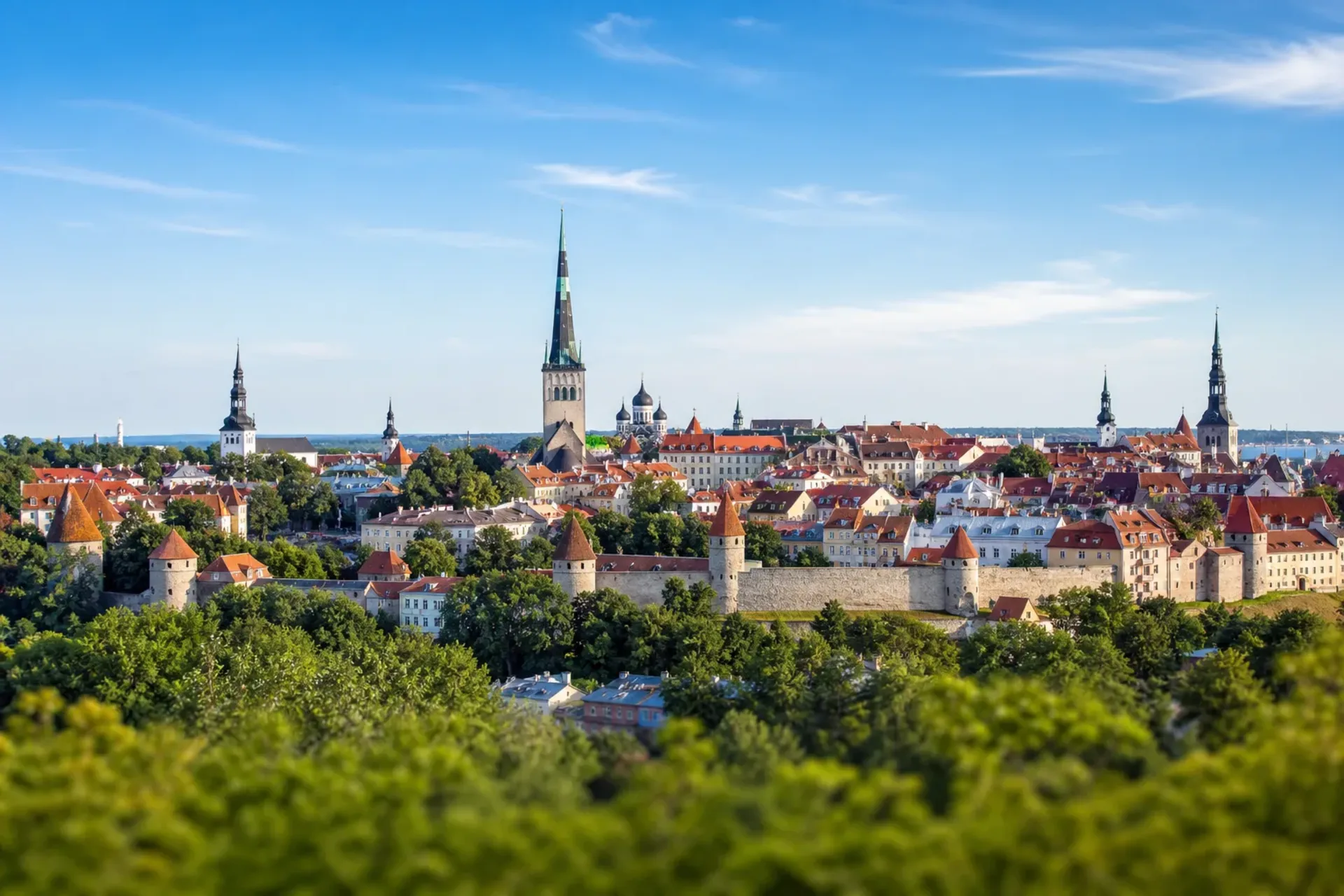 Finland & Estonia-A scenic view of the medieval rooftops and church spires during a Helsinki Tallinn escapade.