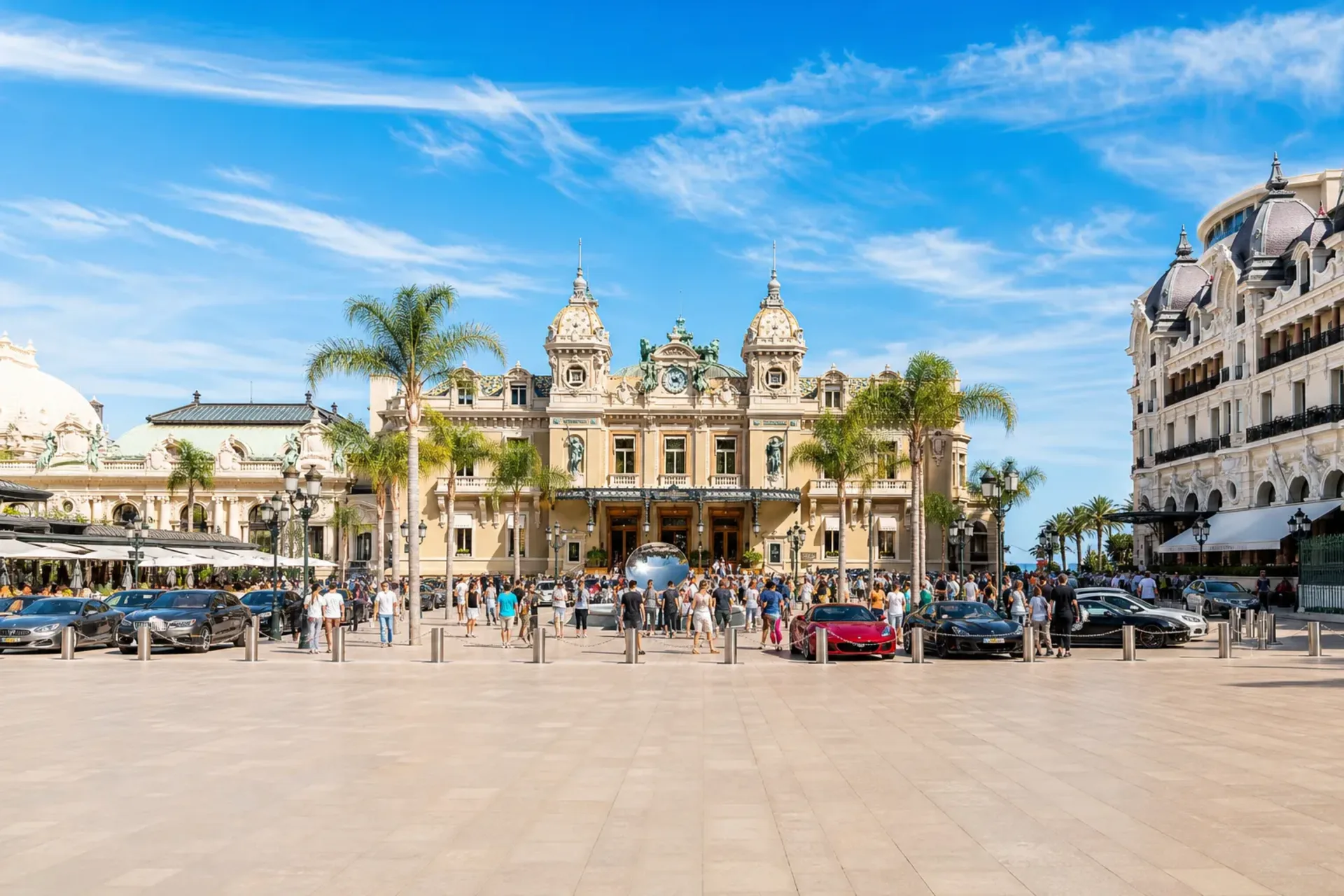Italy-A bustling view of the Monte Carlo Casino square during an Italian Riviera tour.