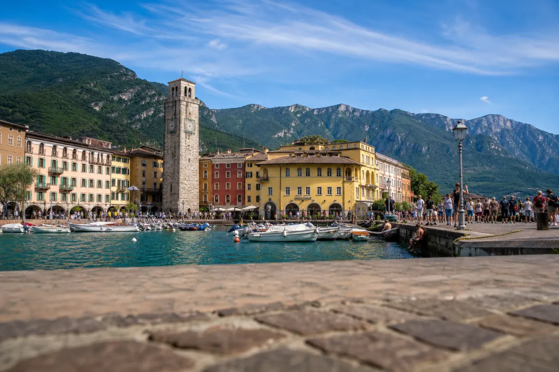 Italy-A scenic view of the harbour in Riva del Garda, a highlight of our Lake Garda Venice tour.