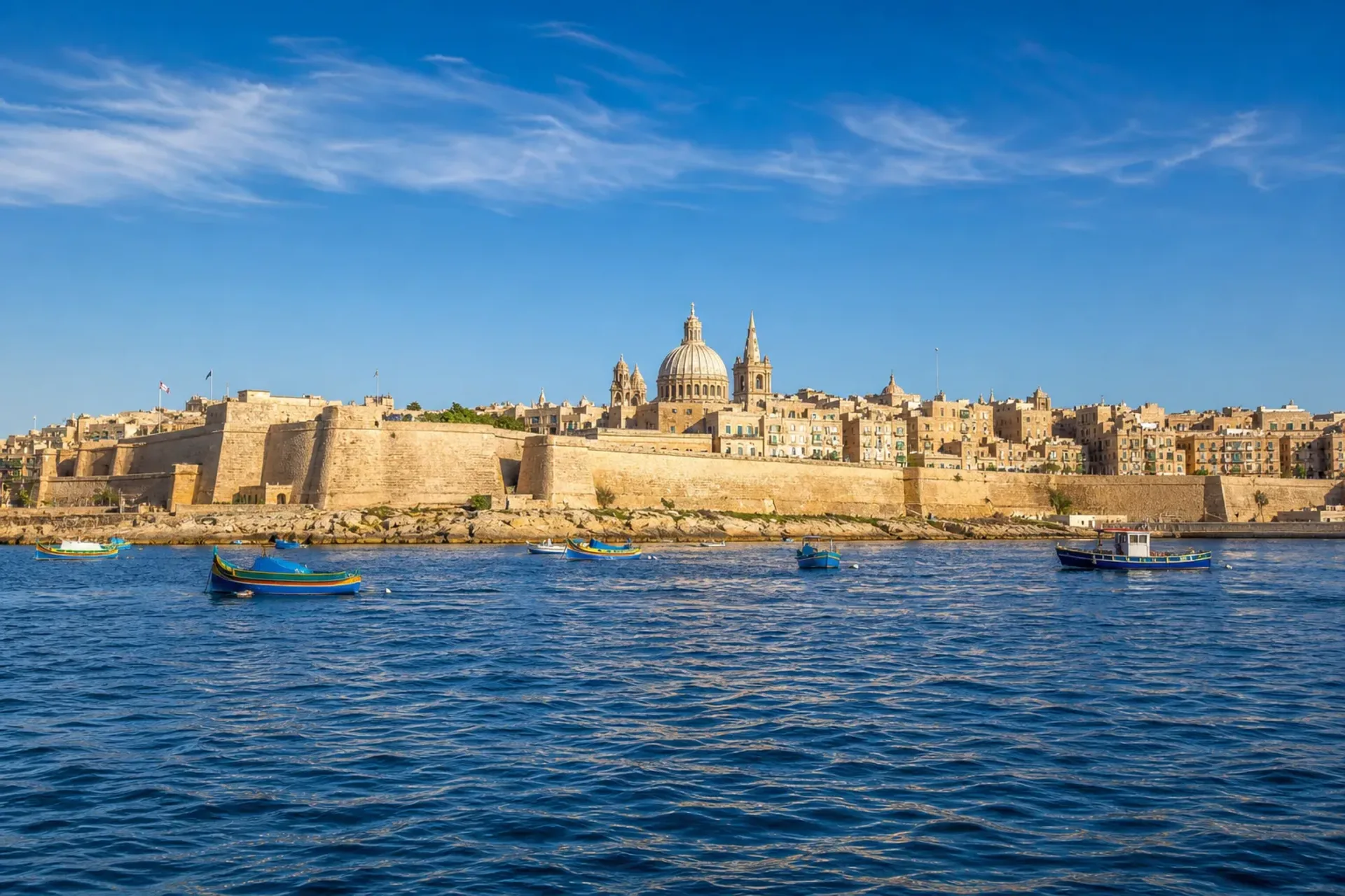 Italy-A panoramic view of Valletta harbour fortifications during an MSC Seaview Naples Sicily cruise holiday.