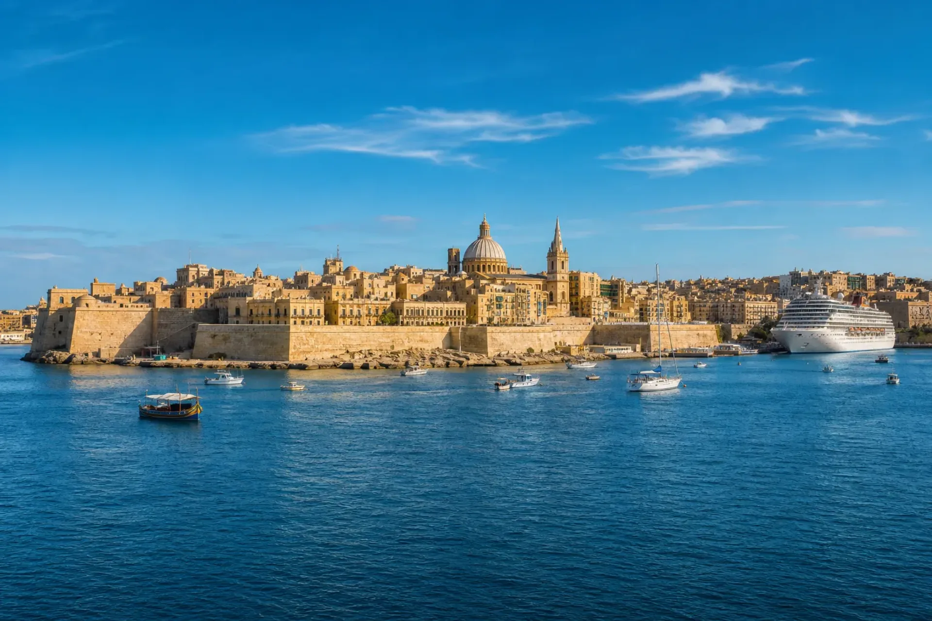 Mediterranean-The historic Grand Harbour in Valletta, Malta, a major stop on the Malta Sicily Sardinia cruise.