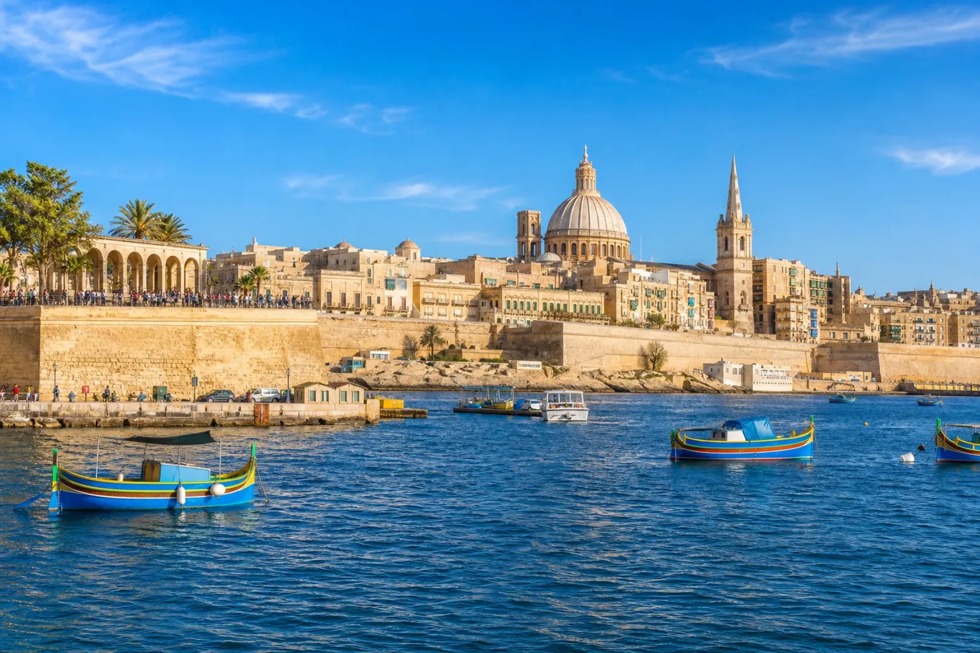 Malta-A sunny panoramic view of the Valletta skyline and Grand Harbour for the Malta Uncovered tour.