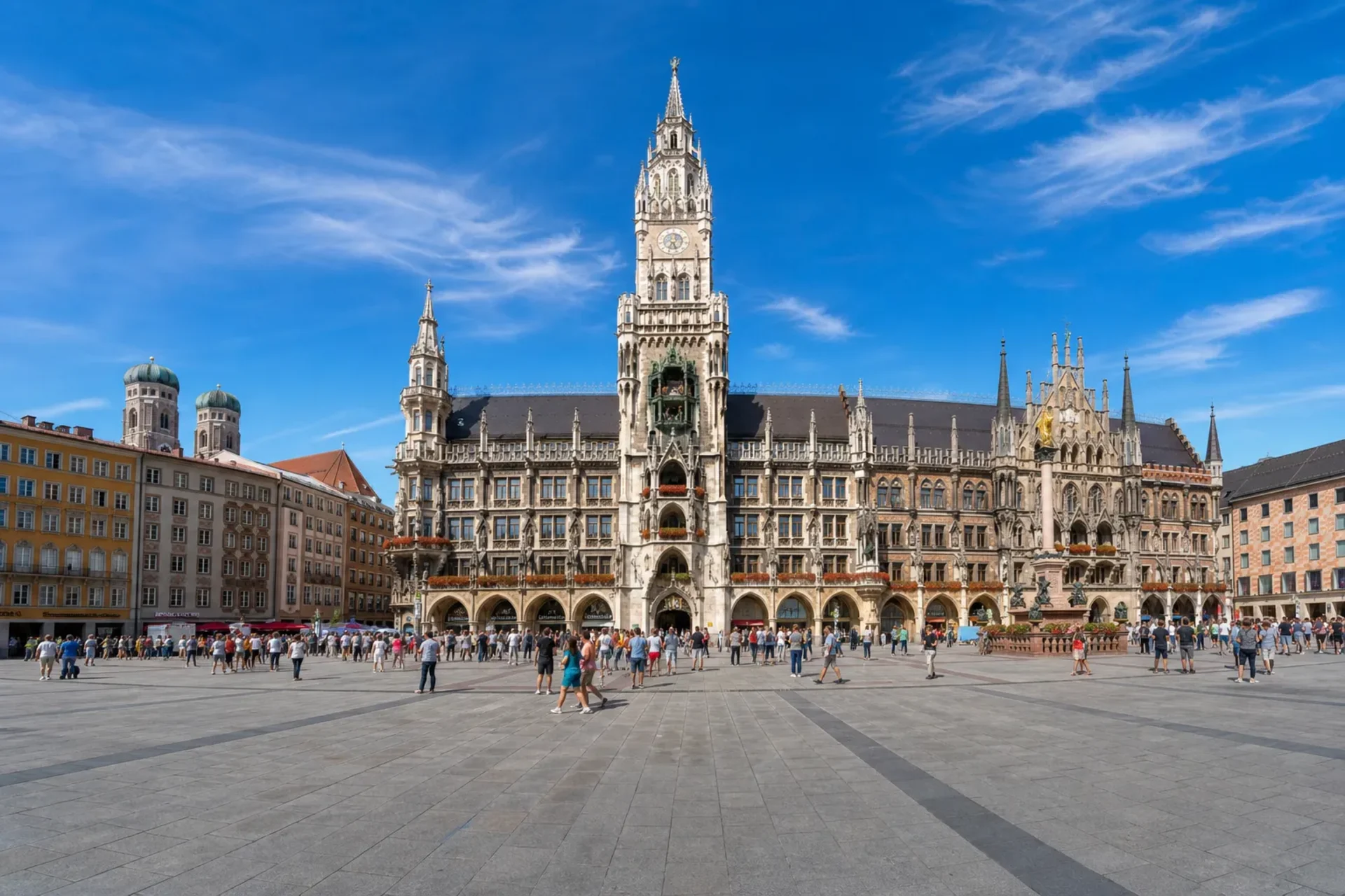 Germany, Austria & France-The ornate Gothic facade of the New Town Hall in Munich's Marienplatz during a Munich Black Forest tour.