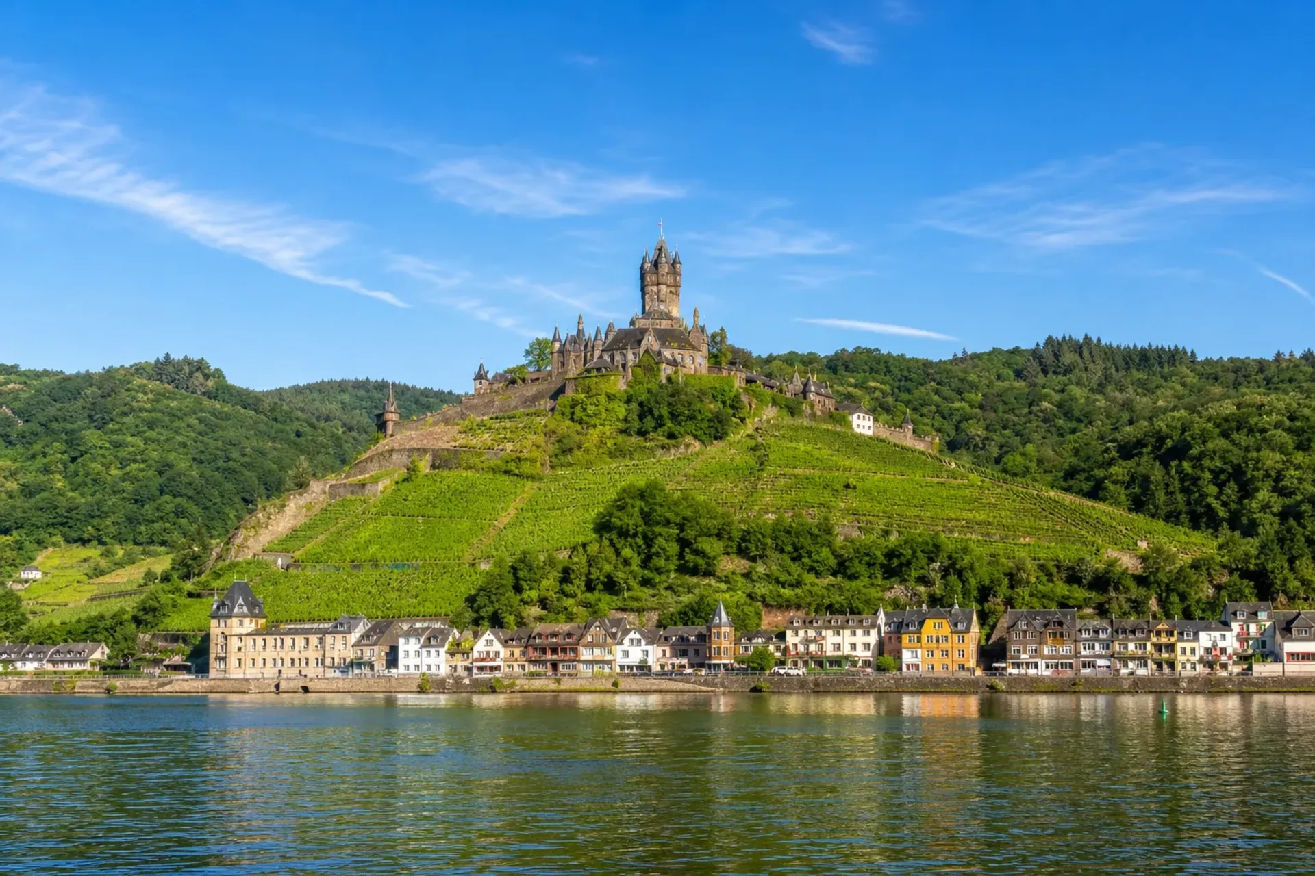Europe-The historic Cochem Castle overlooking the Moselle River during a Rhine Moselle River Cruise.