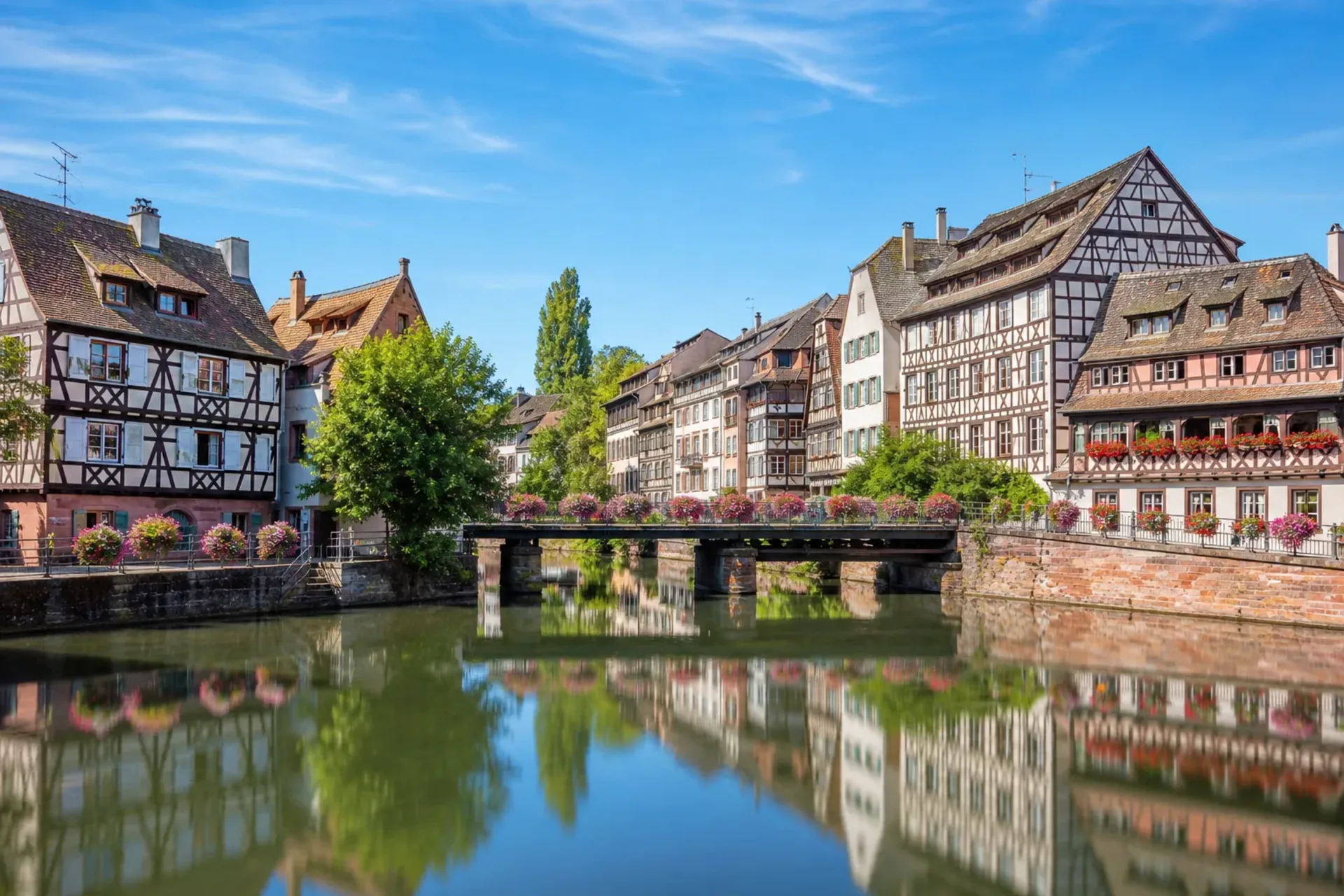 Germany & France-Timber-framed houses along the canal in Strasbourg, a key stop on the Rhine Winter Highlights tour.