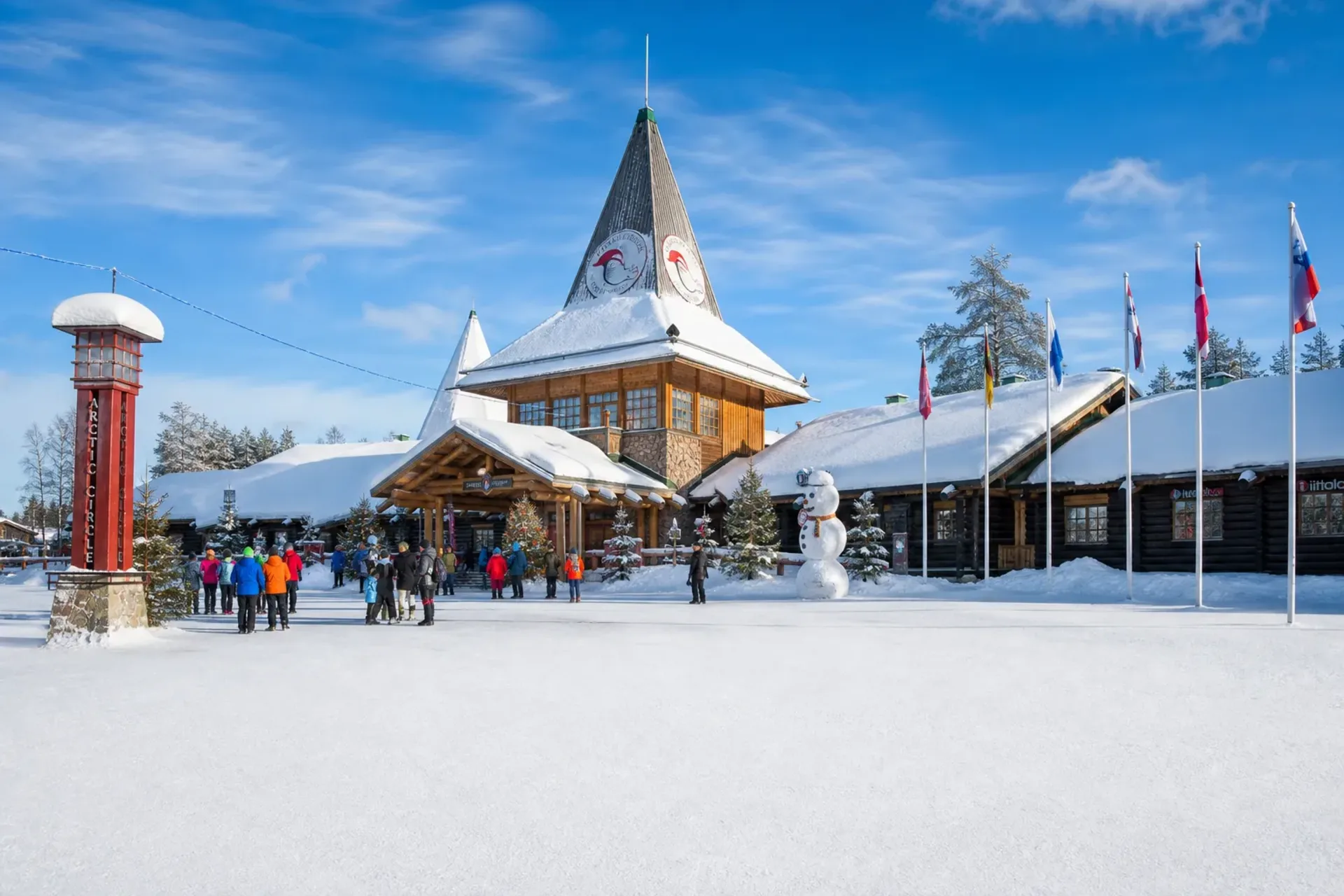 Finland-A snowy winter scene at Santa Claus Village in Lapland, the main highlight of our Visit Santa trip.