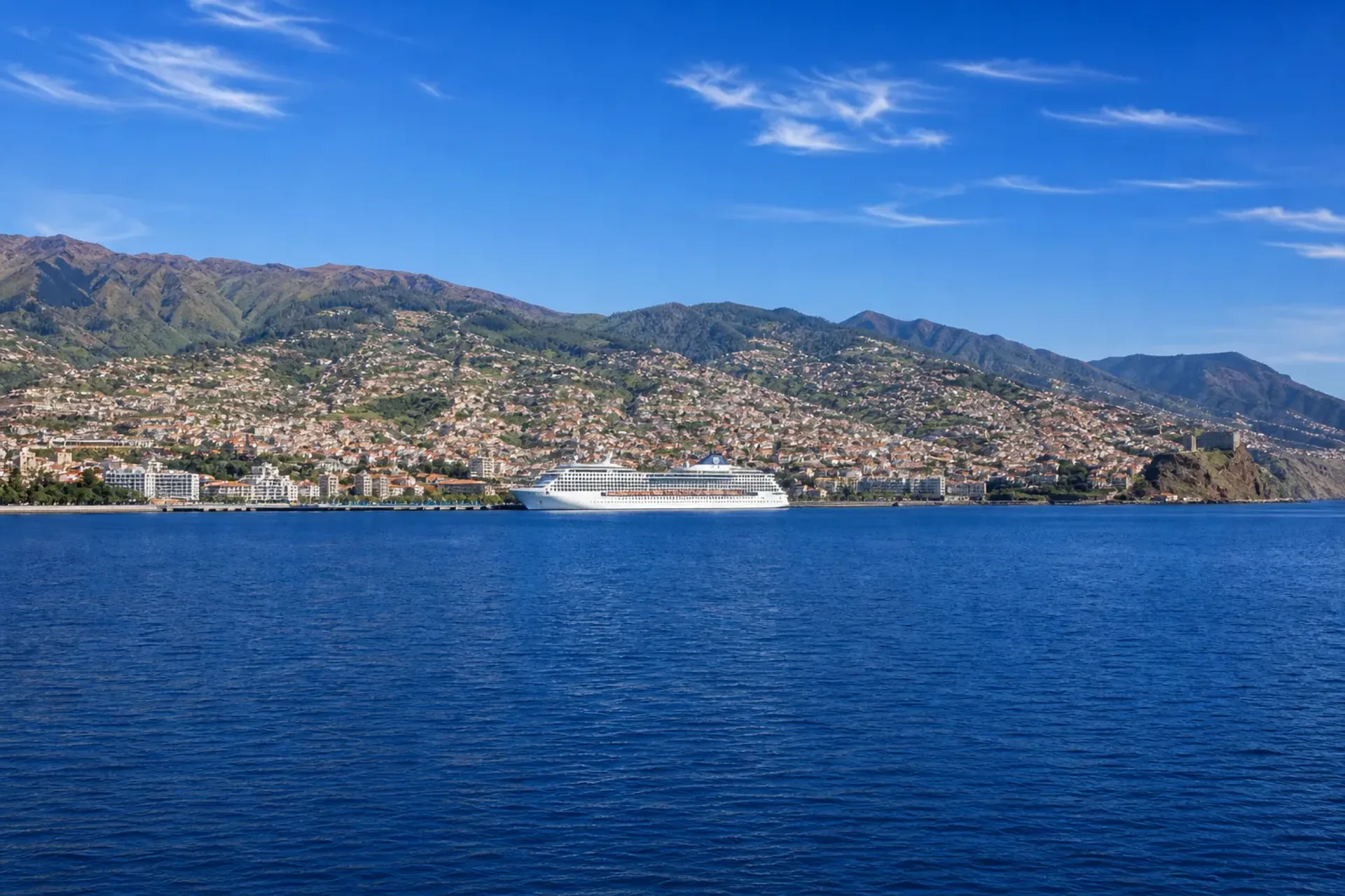 Canary Islands & Madeira-A panoramic view of Funchal bay in Madeira during a Winter Canary Islands Madeira cruise.