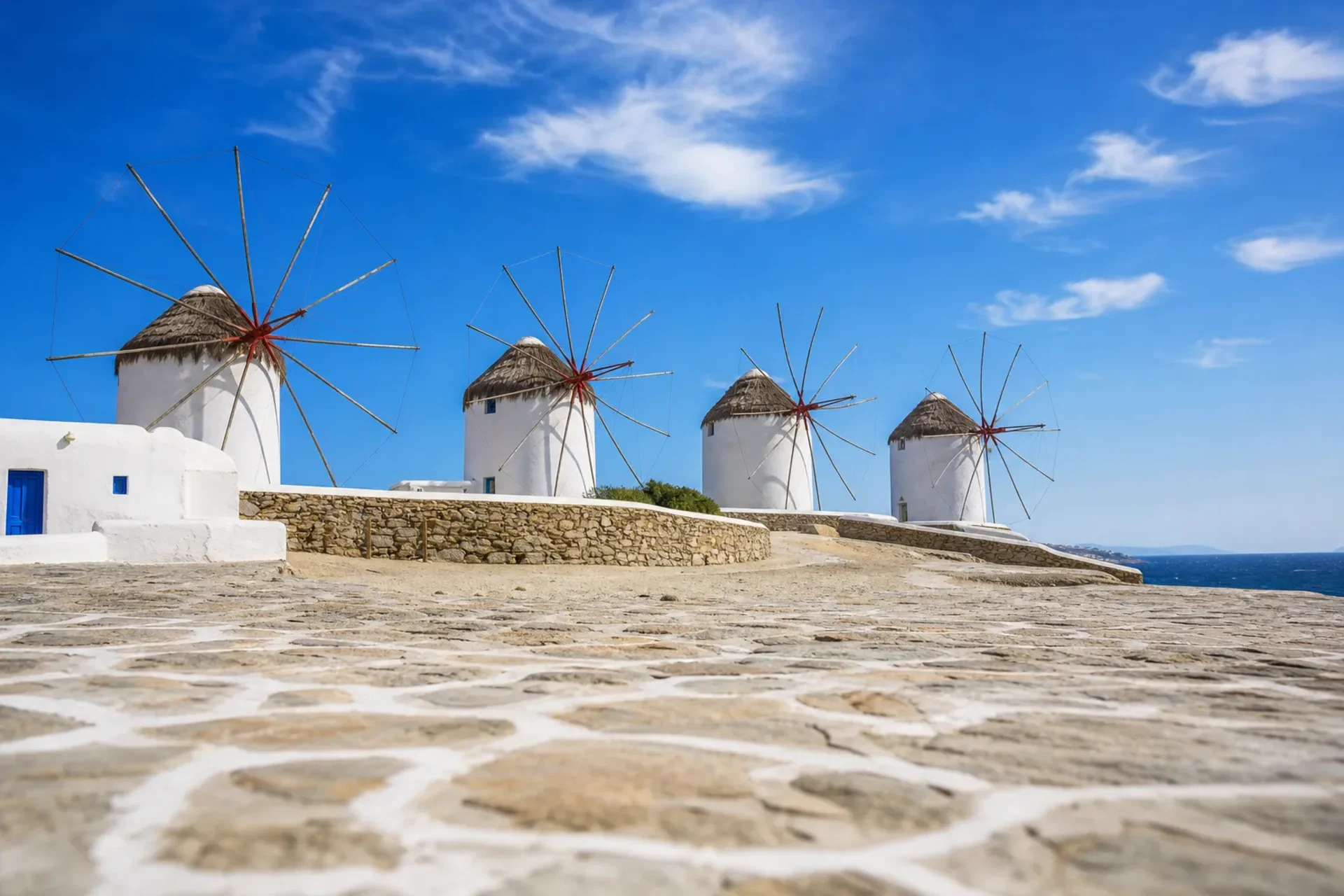 Greece and Turkey-The iconic white windmills of Greece during a Greek Isles Mykonos holiday.