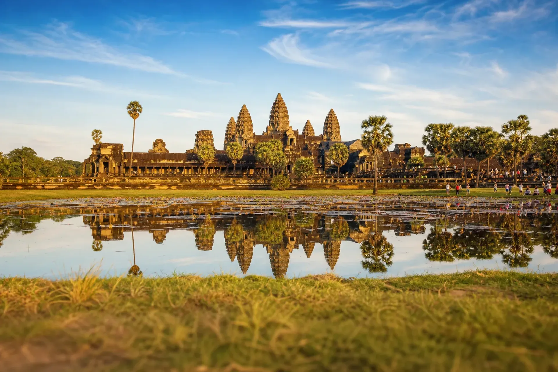 Vietnam & Cambodia-Sunrise over the ancient towers of Angkor Wat during a Mekong River Cruise tour.