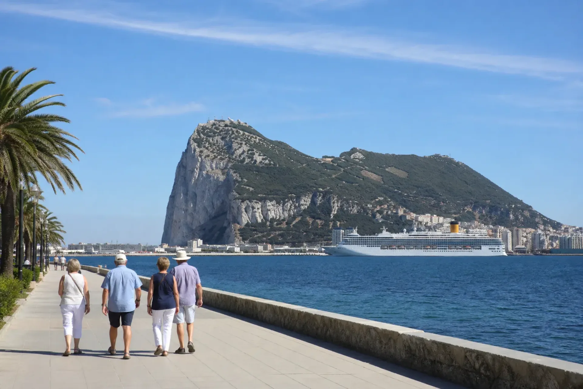 USA & Mediterranean-The Enchanted Princess ship anchored near the Rock of Gibraltar during a Rome Florida Transatlantic cruise.
