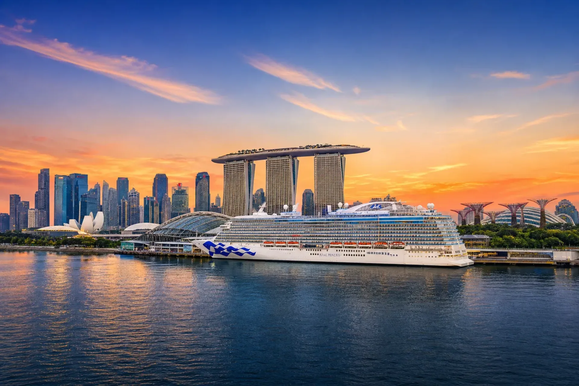 Malaysia, Vietnam & Thailand-A 5-star cruise ship docked in Singapore harbour for a Vietnam Thailand Cruise.