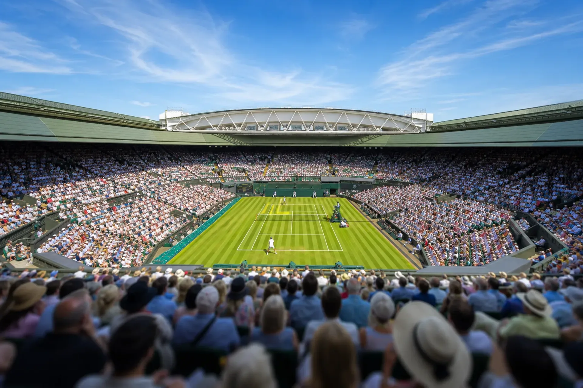 United Kingdom-The iconic green grass and stadium seating of a Wimbledon 2027 tour.
