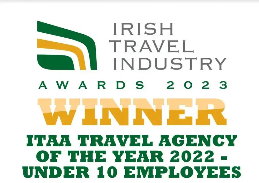 Irish Travel Industry Awards 2023 Winner. ITAA Travel Agency of the Year 2022 - Under 10 Employees.