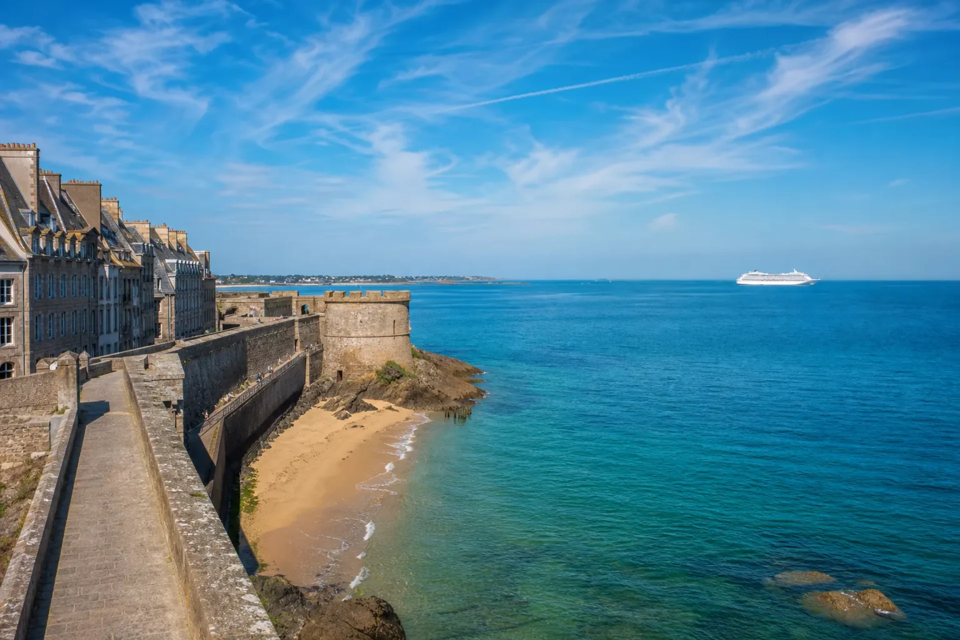 France, Scilly Isles & Ireland-The historic walled city of St Malo seen from the water during an Atlantic Loop cruise.