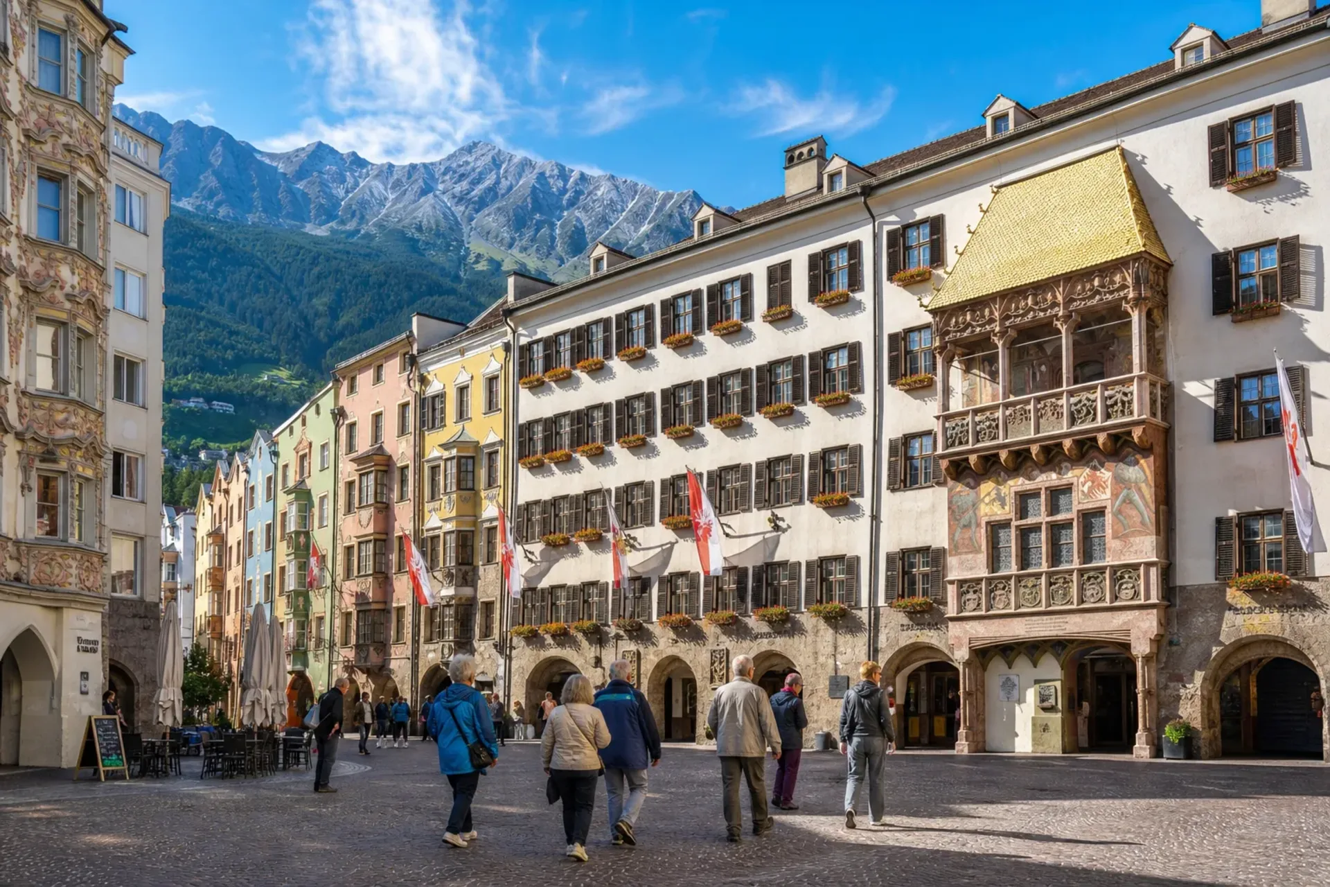 Austria-A sunny day in Innsbruck old town during a guided Austrian Alps tour.