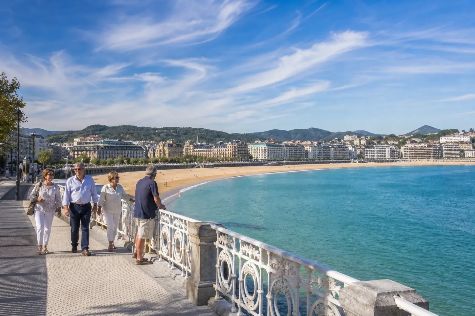Spain-A sunny coastal view of San Sebastián during a Basque Country culinary holiday.