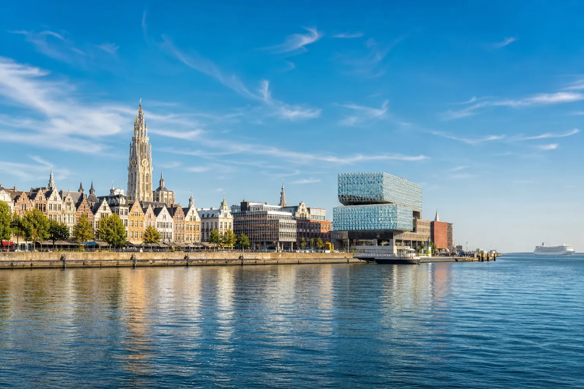 Belgium-A scenic view of the Antwerp waterfront during a Belgium city hopping cruise.