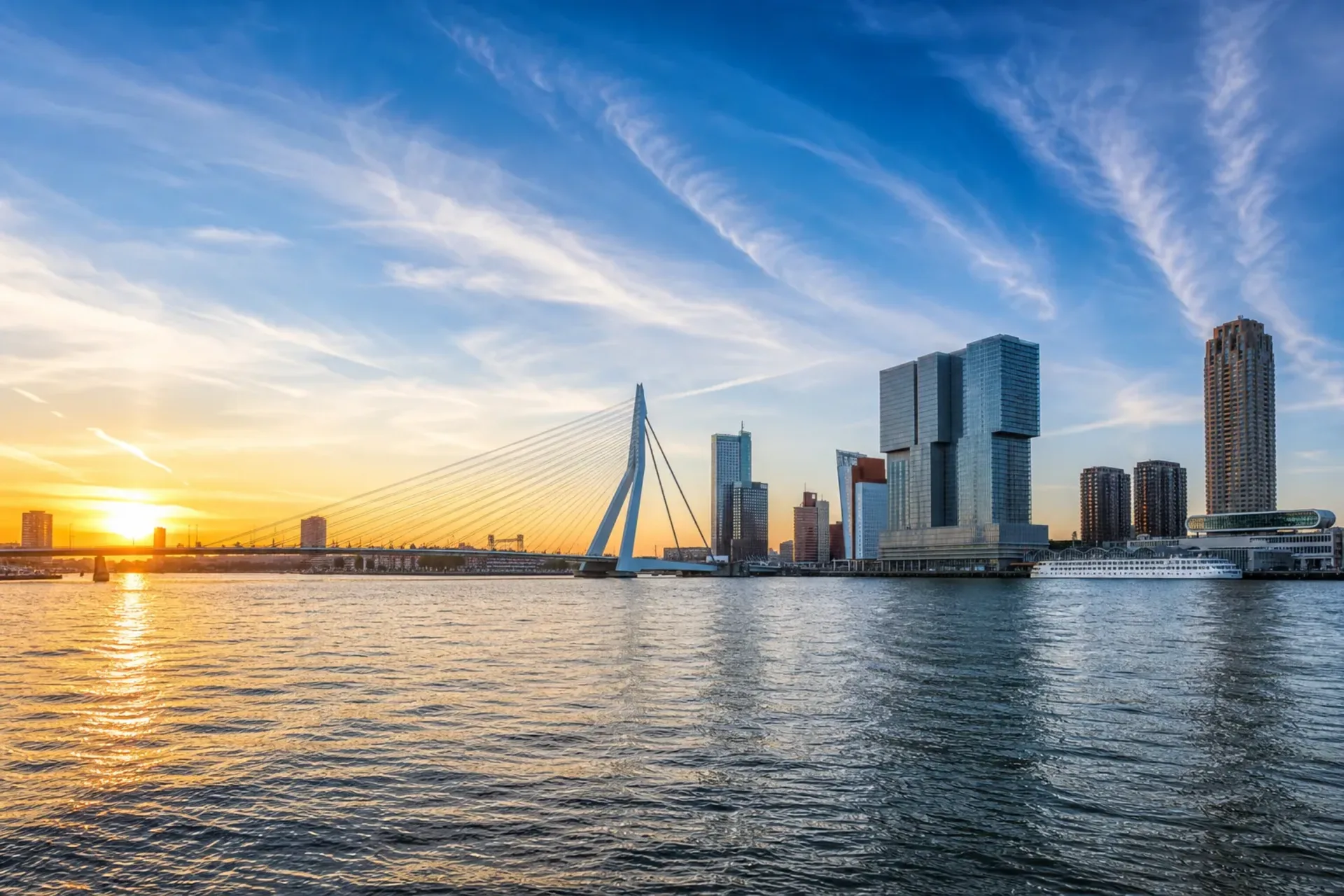 Netherlands-A scenic view of the Rotterdam skyline during a City Hopping Netherlands river cruise.