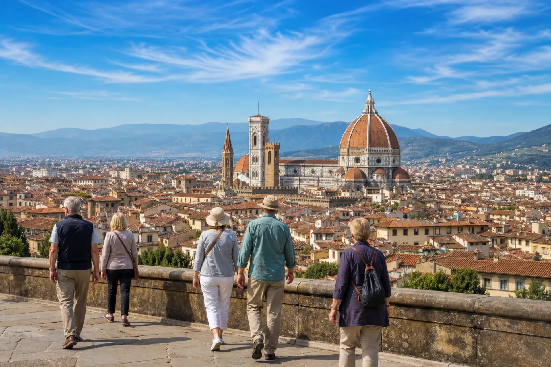 Italy-A guided group walking near the Duomo during a Classic Tuscany Florence tour.