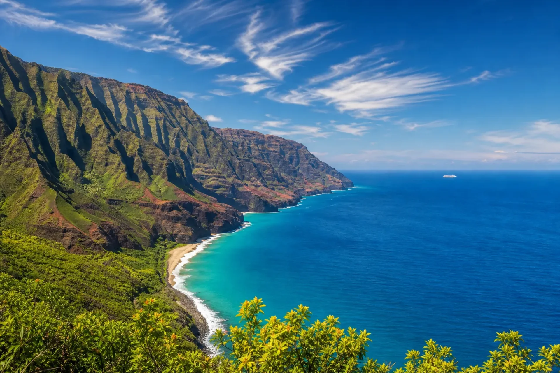 Hawaii-A scenic view of the Hawaiian coast during a Hawaii cruise San Francisco.