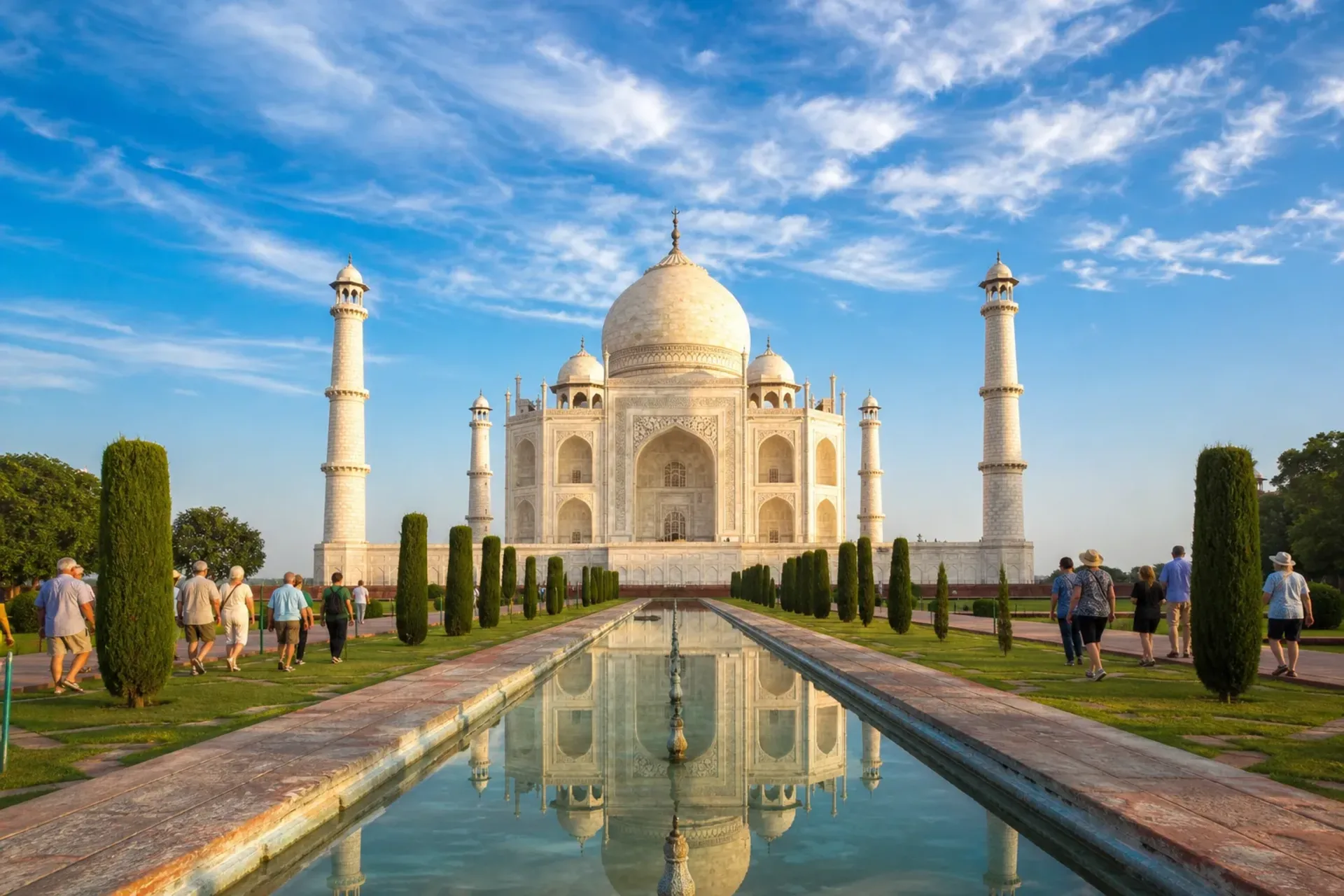 India-The Taj Mahal glowing at sunrise during our India Golden Triangle Shimla escorted tour.