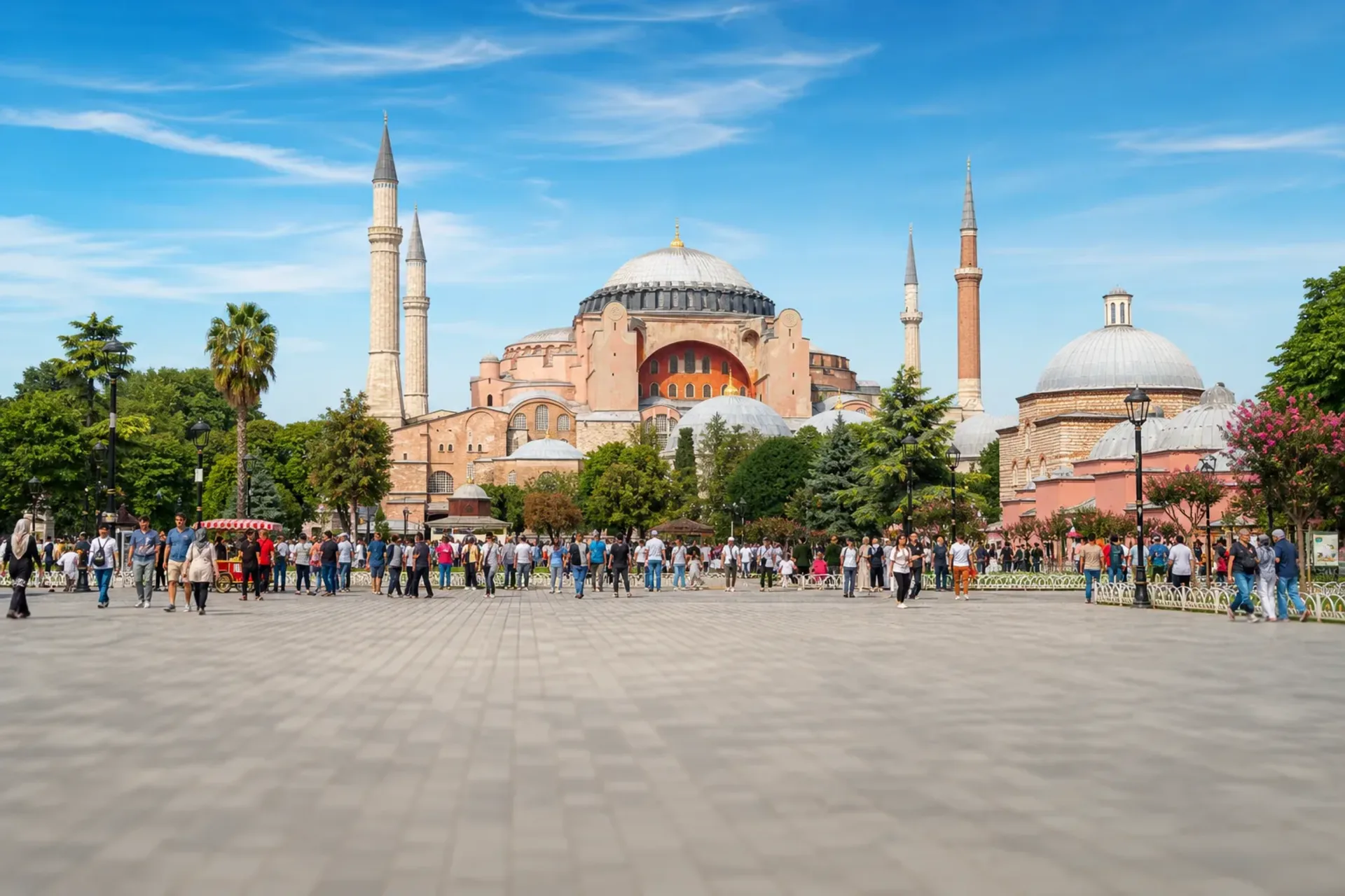 Turkey-The historic Hagia Sophia domes and minarets in Turkey, a highlight of our Istanbul escorted tour.
