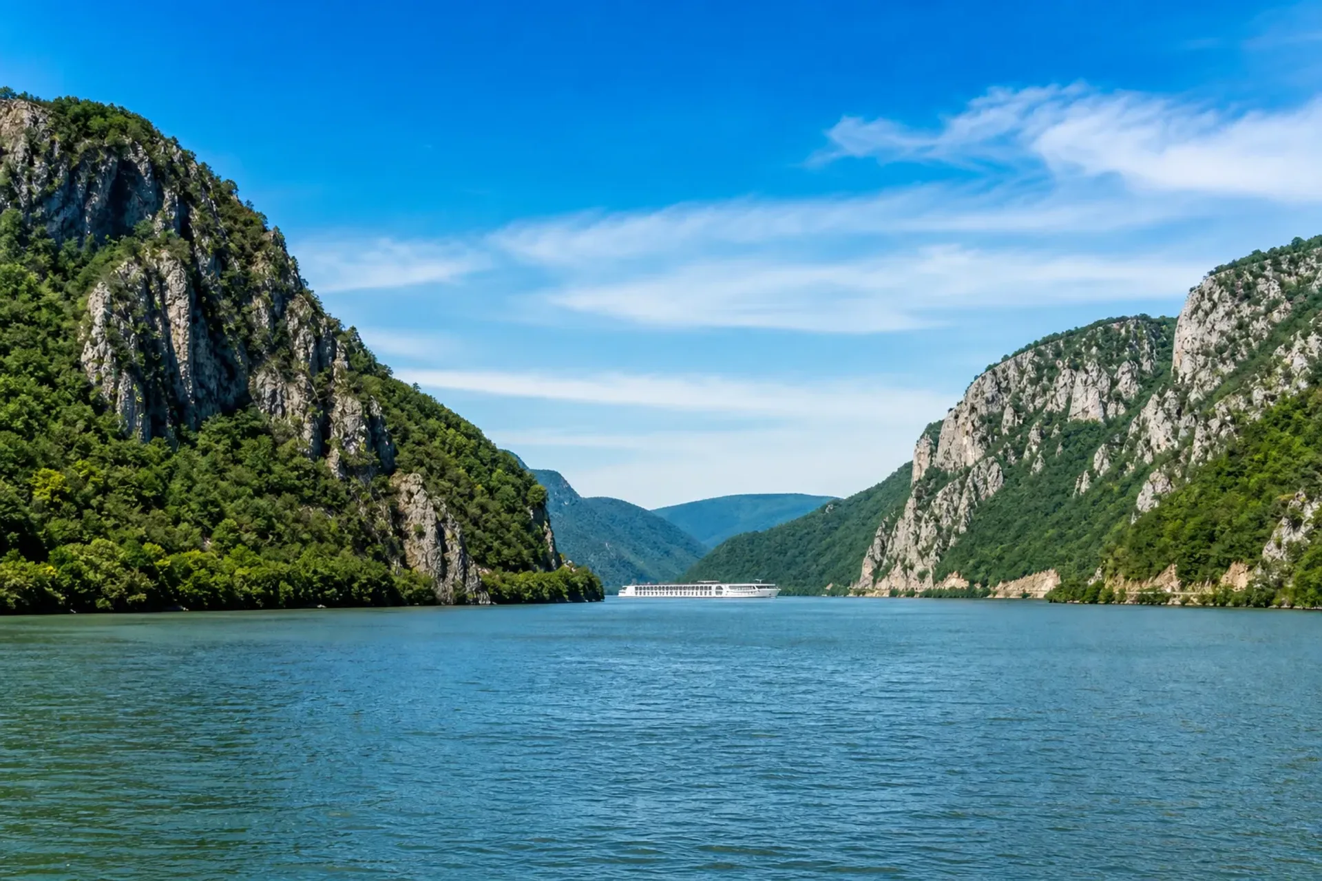 Balkans-A scenic view of the Danube River during the Legends of the Balkans river cruise.