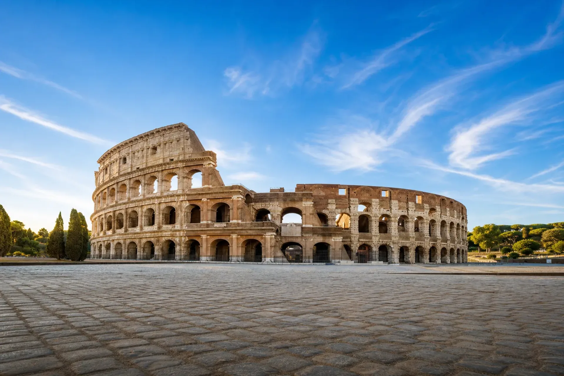 Mediterranean-The Roman Colosseum under a bright blue sky during a Mediterranean Spring cruise stop.