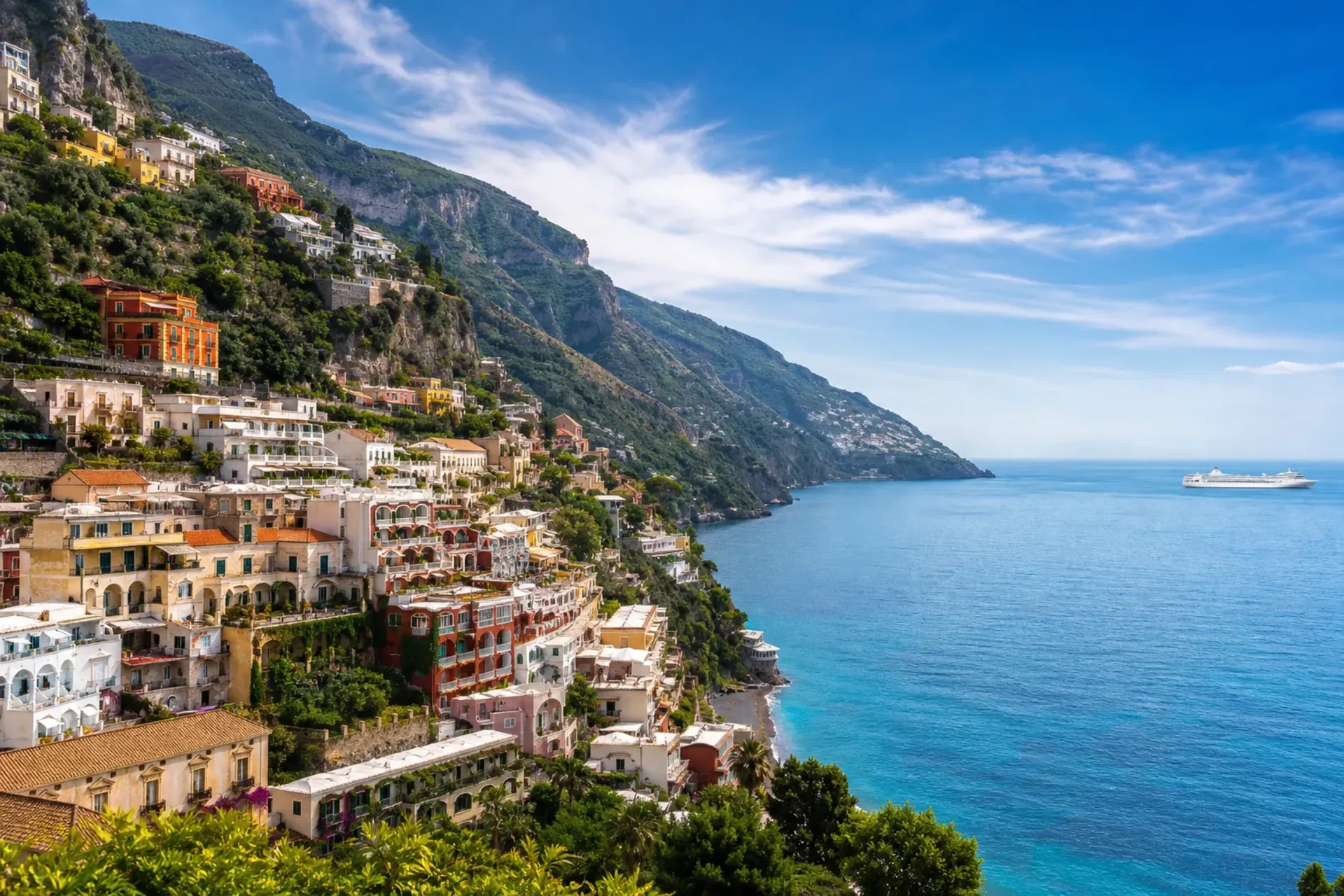 Italy and France-A beautiful coastal view of Italy taken during a Mediterranean cruise.