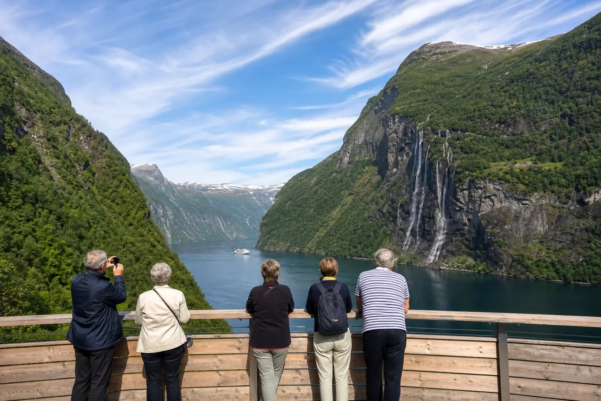 Norway-A stunning view of the Seven Sisters waterfalls during a Norway fjords tour.