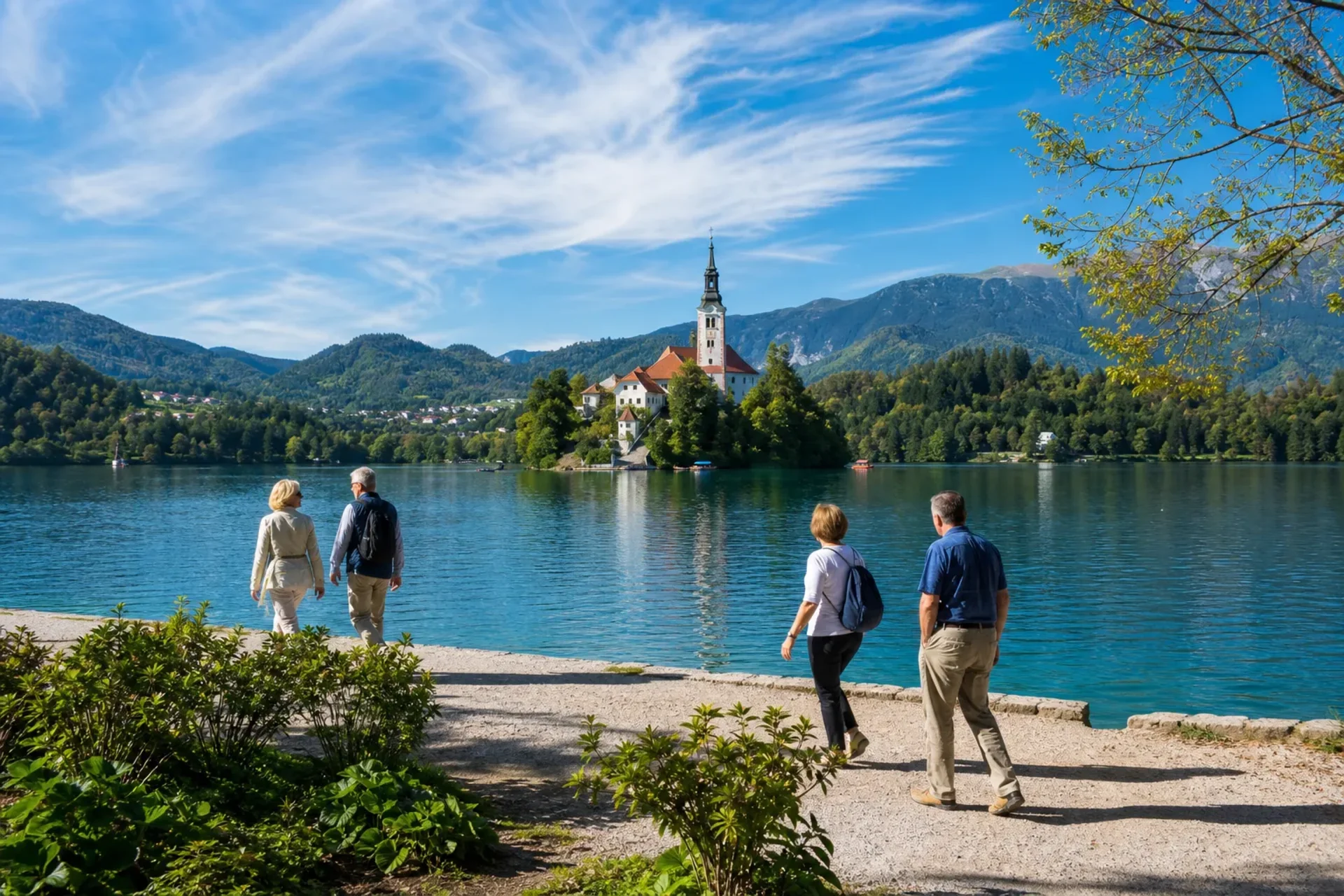 Slovenia-A scenic view of Lake Bled and the Julian Alps during a Slovenia Walking Holiday.