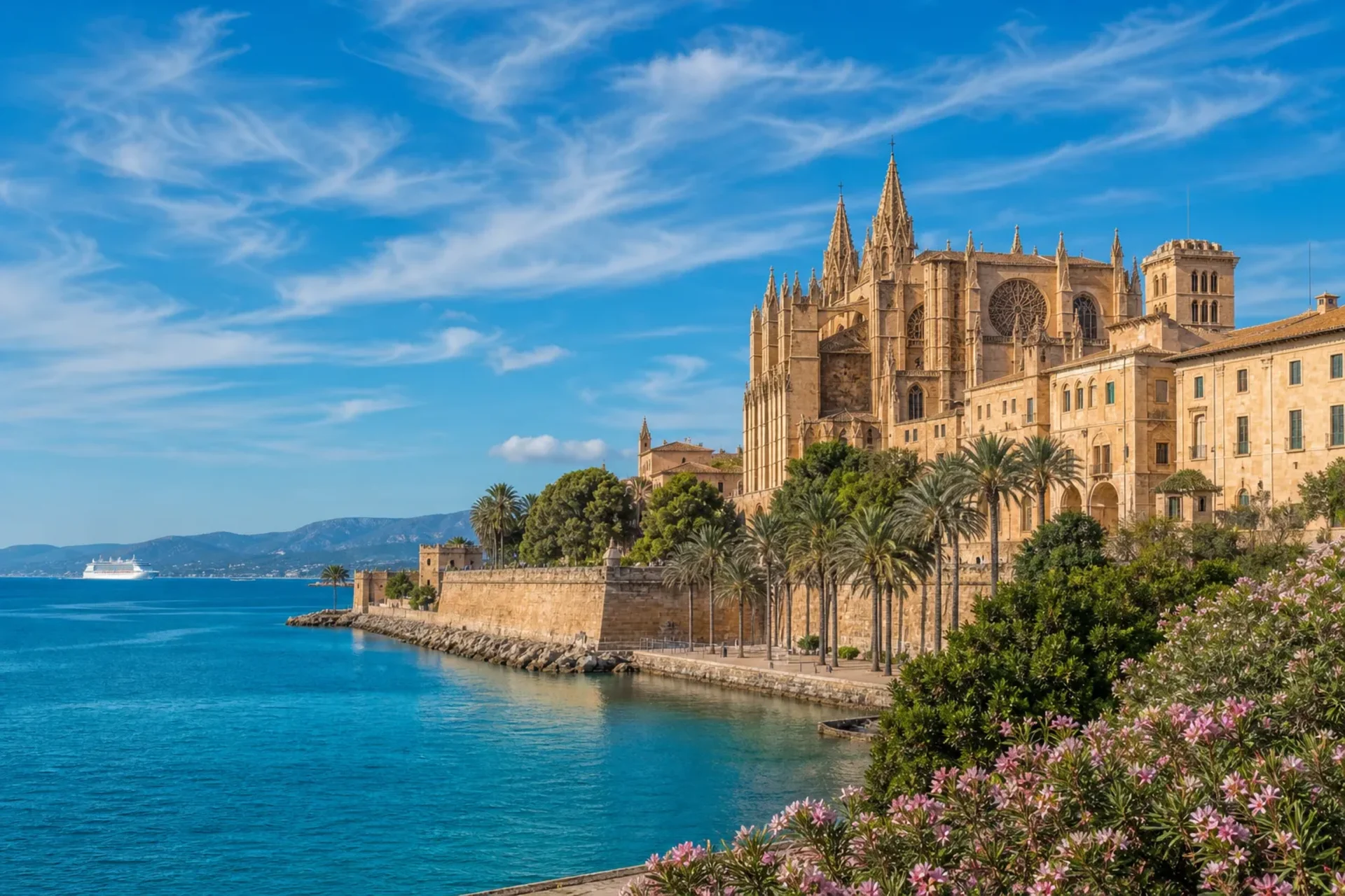 Transatlantic-A beautiful view of the Mediterranean coastline during a Transatlantic ocean cruise.