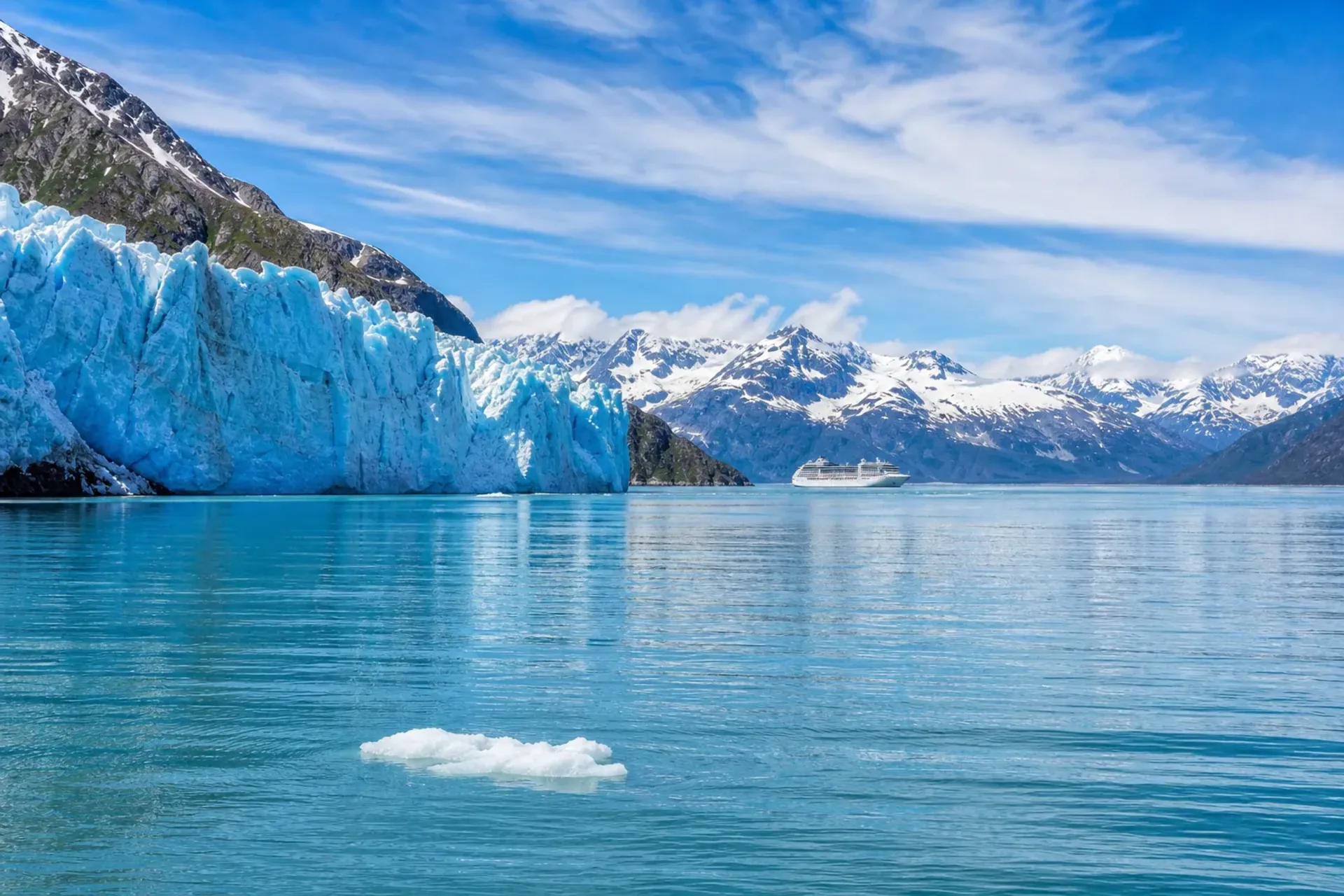 Alaska-A generic cruise ship in the distance at Alaska Glacier Bay