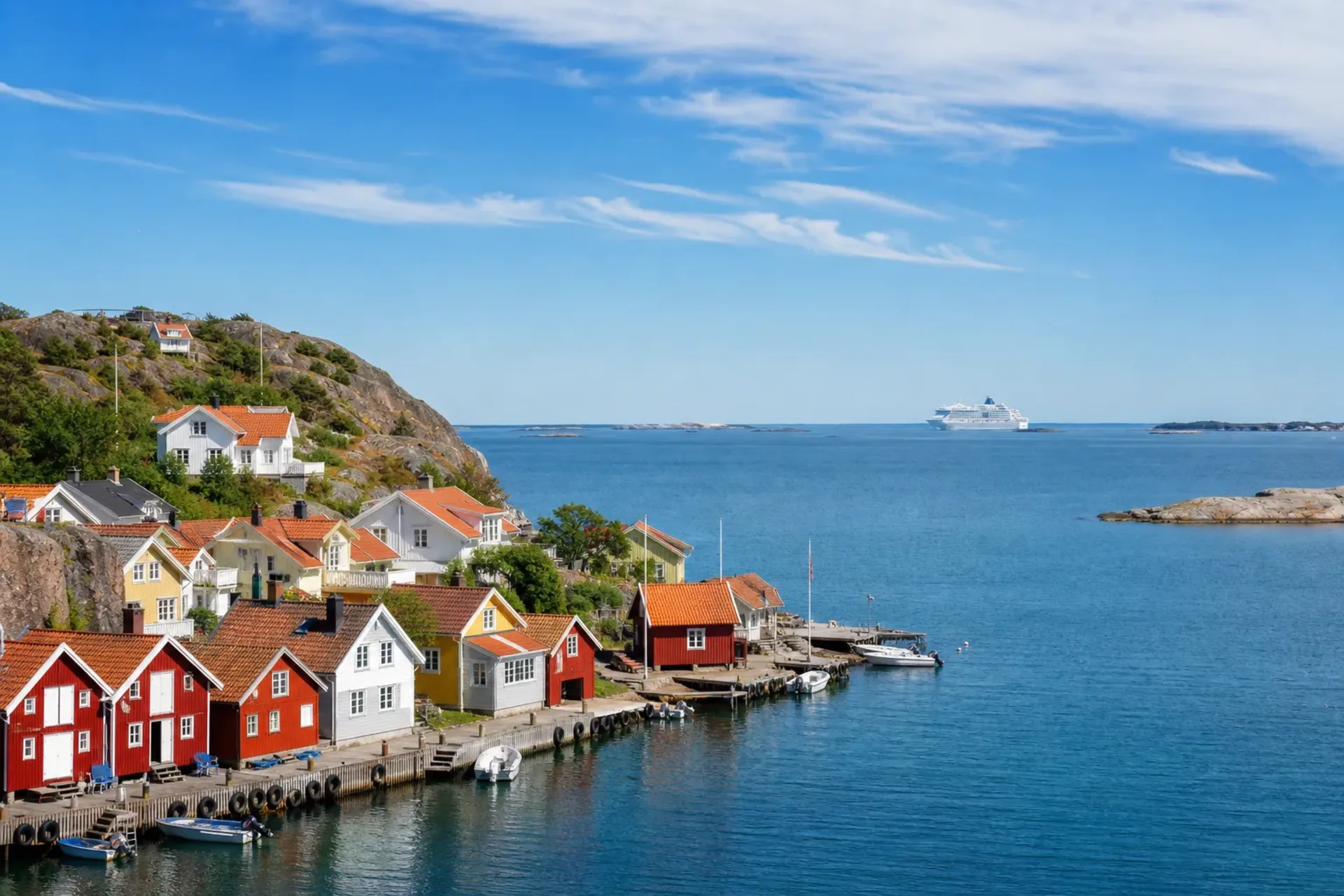 Northern Europe-A scenic view of a sun-drenched coastline during a Baltic Cities Cruise.