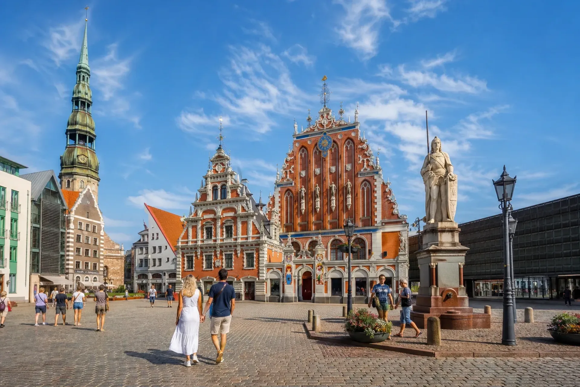 Lithuania, Latvia, Estonia, Finland-A sunny day in the historic Old Town of Riga during a Baltic Metropoles tour.