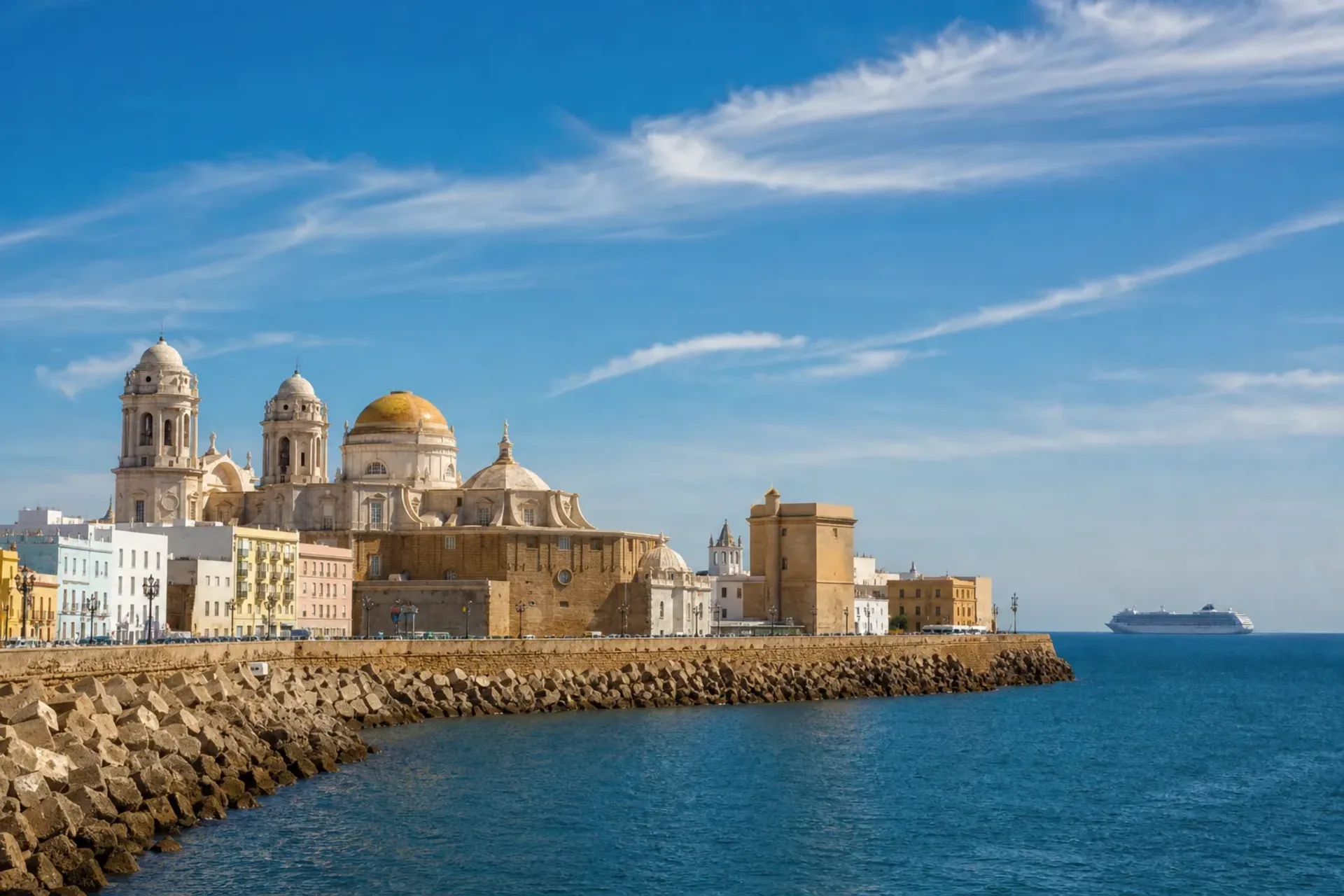 Spain, Morocco & Canary Islands-A scenic view of the historic Spanish coastline and the Atlantic ocean during a Casablanca Canary Islands cruise.