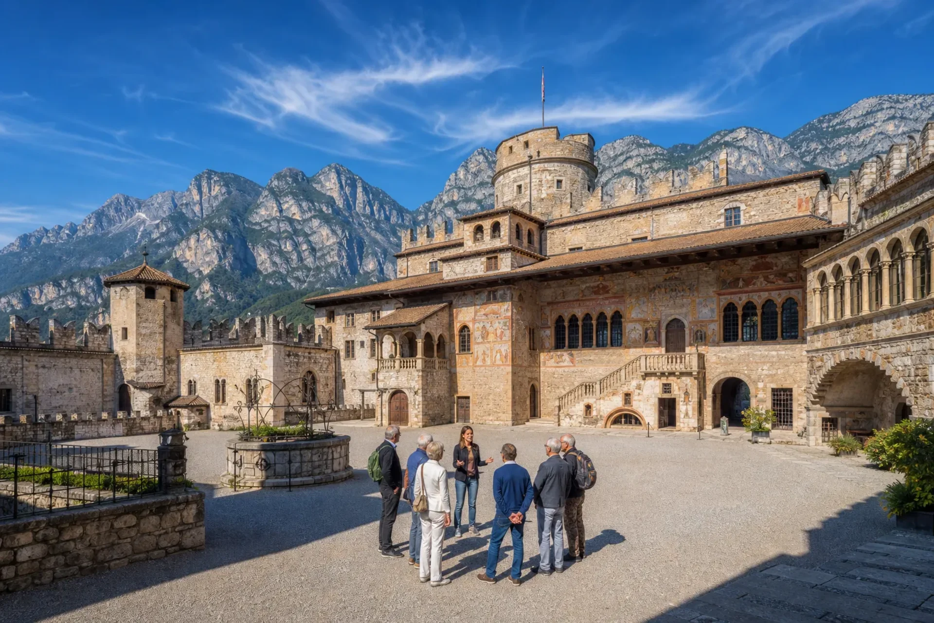 Italy-A guided group visiting Buonconsiglio Castle during a Dolomites Italy tour.
