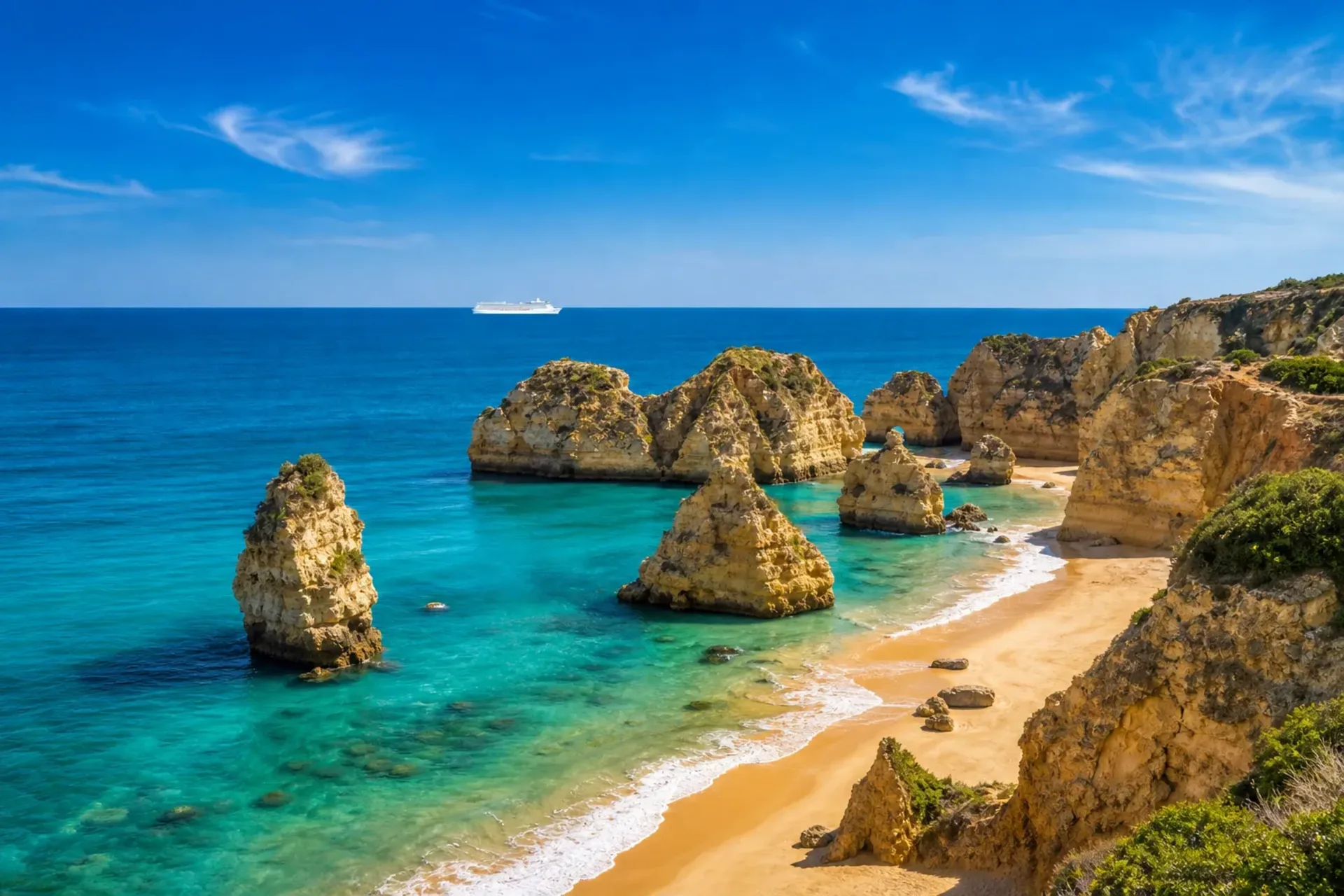 Portugal and Spain-The beautiful sun-drenched coastline of Portugal seen during an Iberian Voyage cruise.