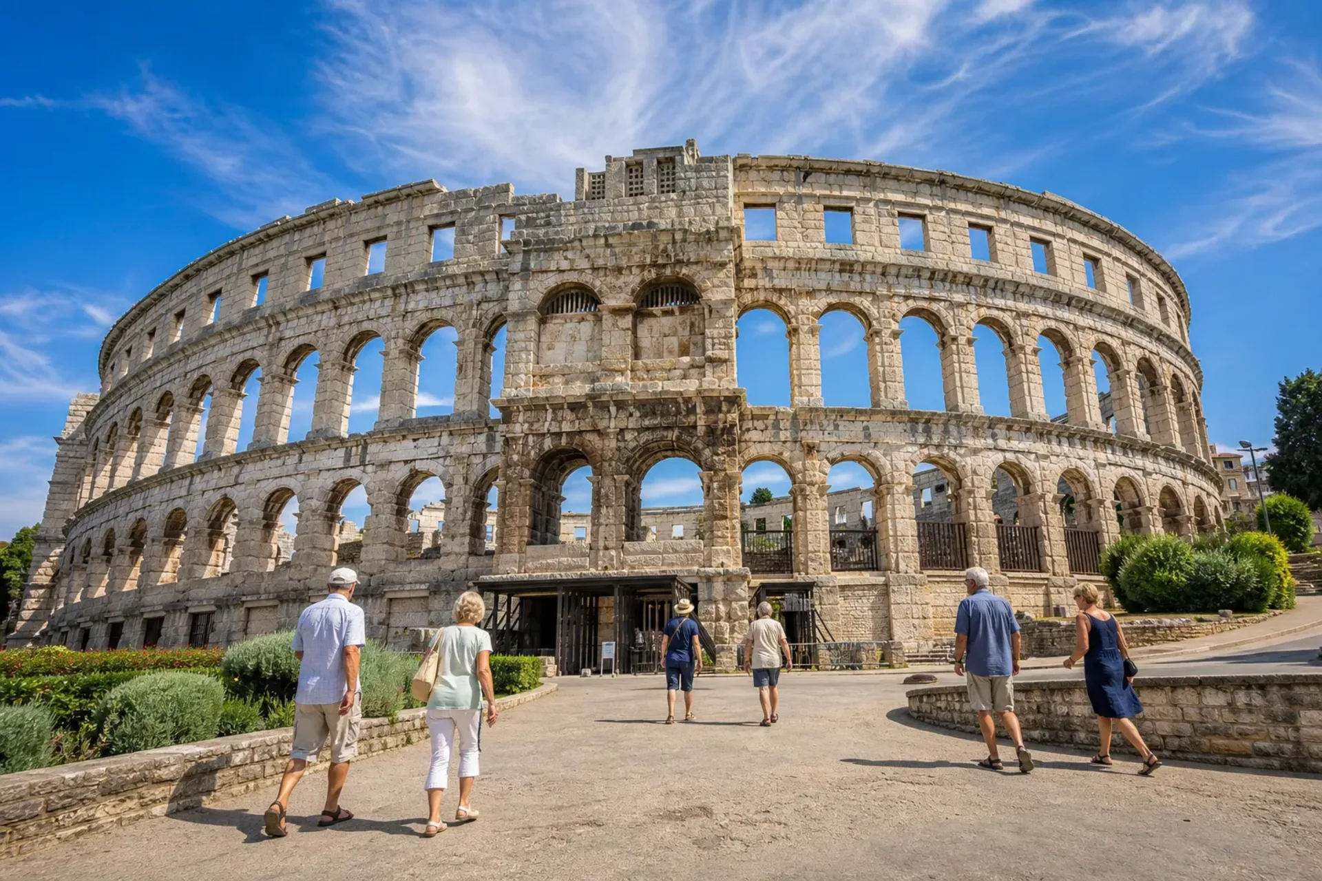Croatia-A sun-drenched view of the Roman Amphitheatre in Pula, a major highlight of our Istrian Coast tour.