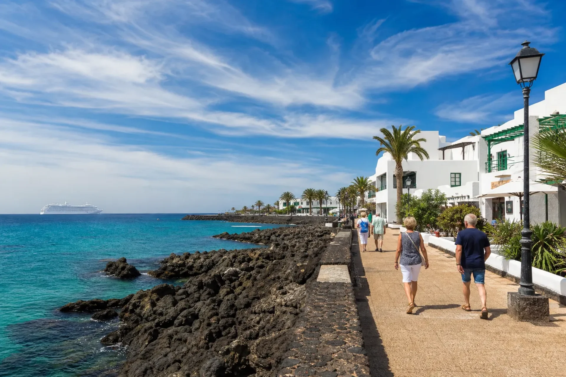 Lanzarote-A sun-drenched view of the Costa Teguise coastline on a Lanzarote sun holiday.