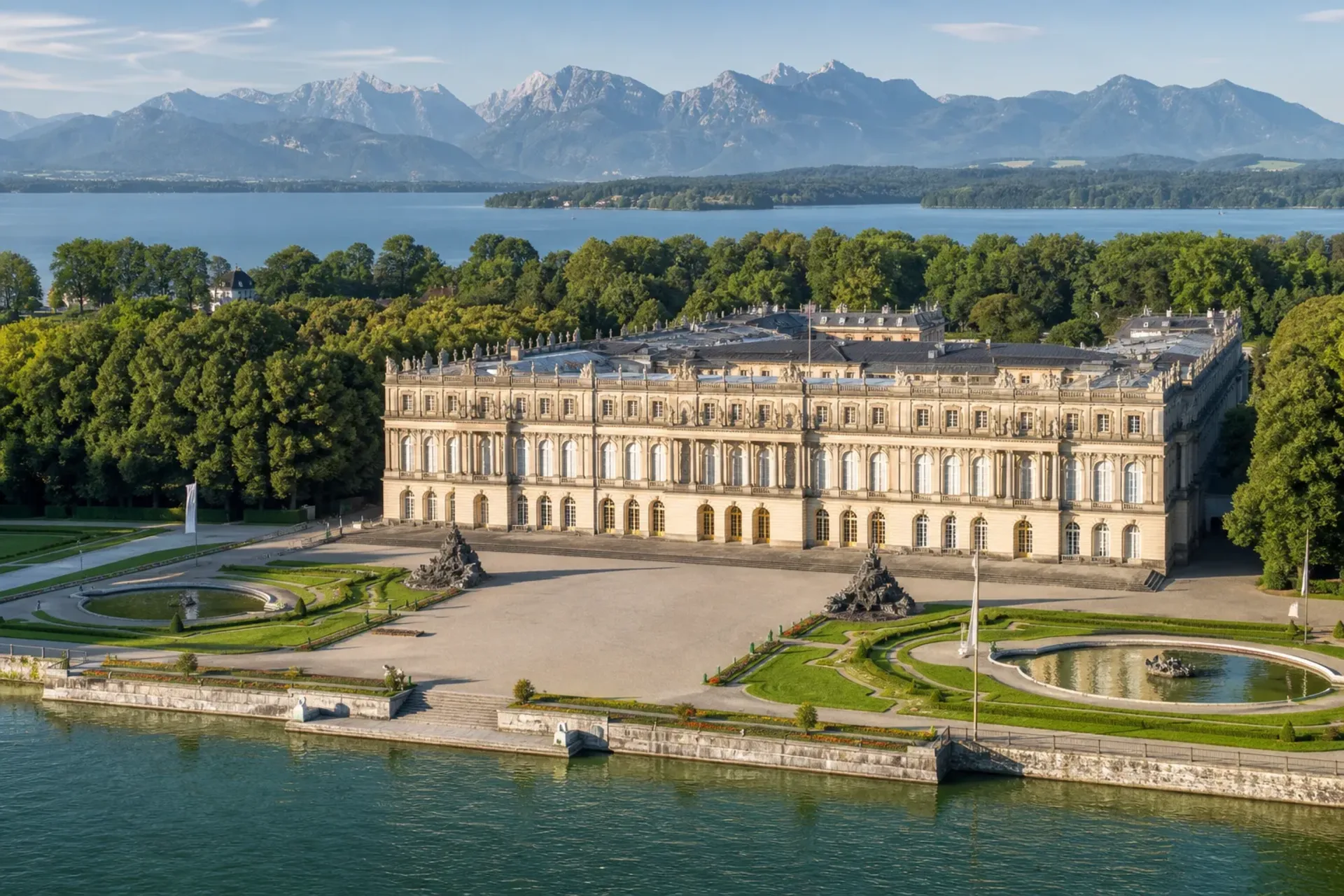 Austria-The grand Herrenchiemsee Palace on Lake Chiemsee, a highlight of an Austria Escorted Tour.